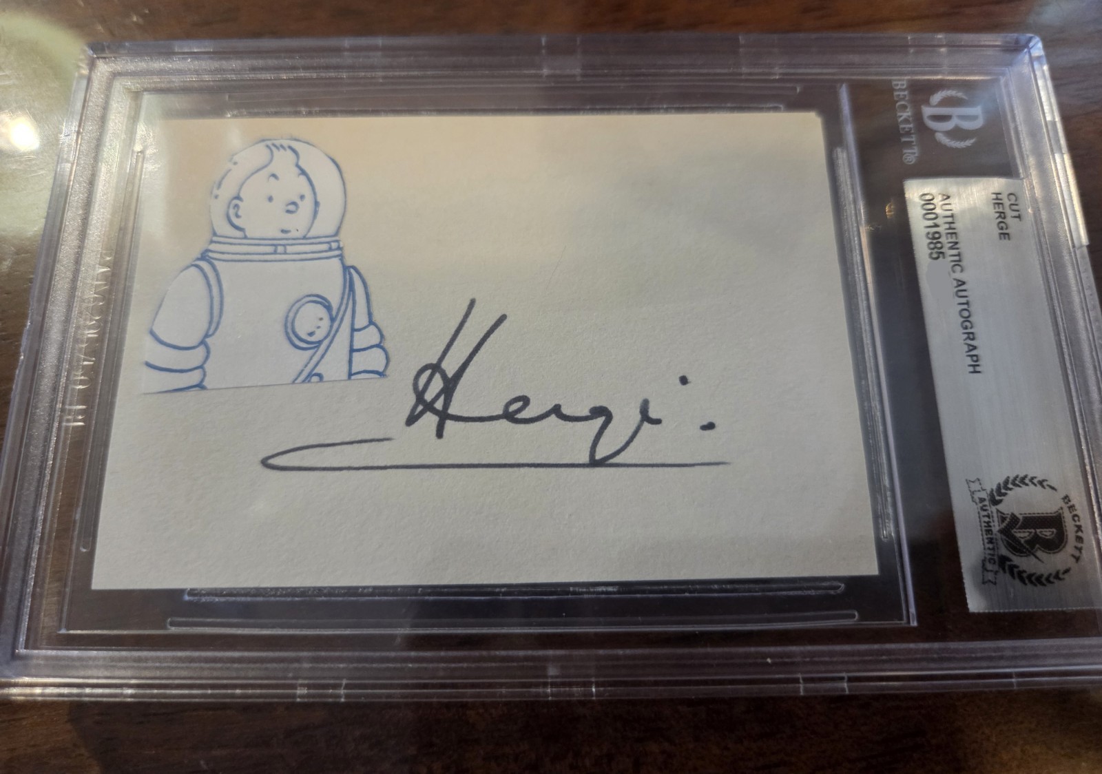 HERGE Georges Remi *SIGNED* Cut Tintin Creator Beckett Slabbed COA