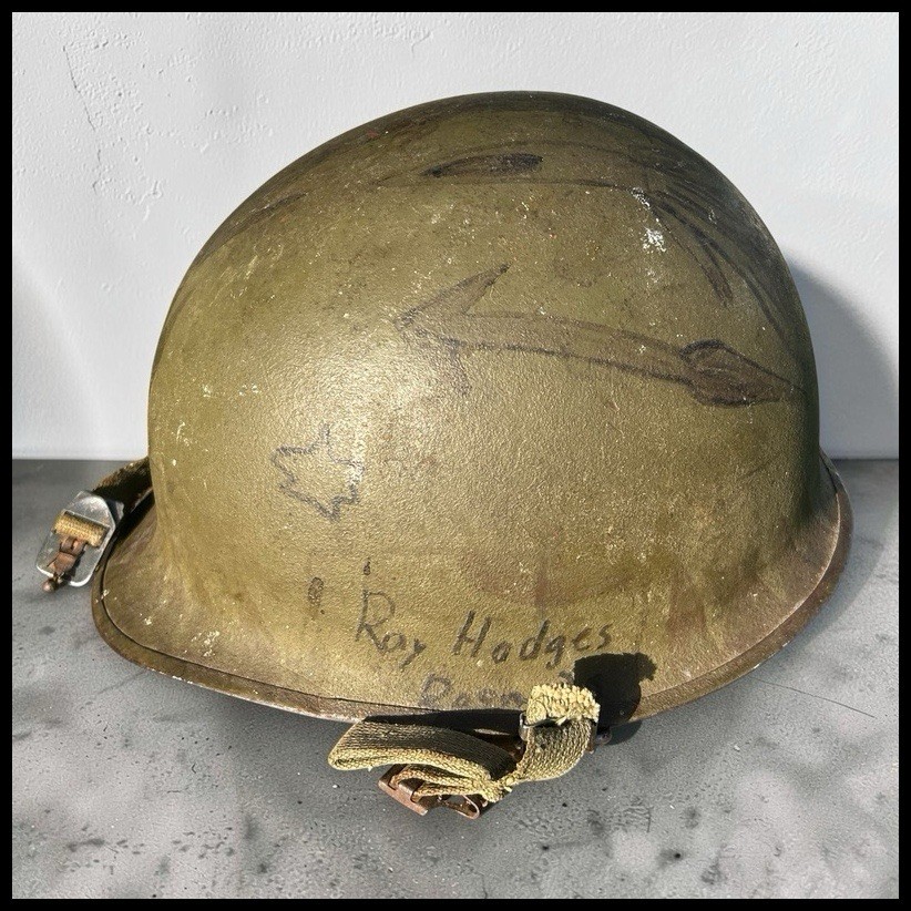Vintage US Vietnam War M1 Steel Combat Helmet Name Ray Hodges Doom 20 Trench Art