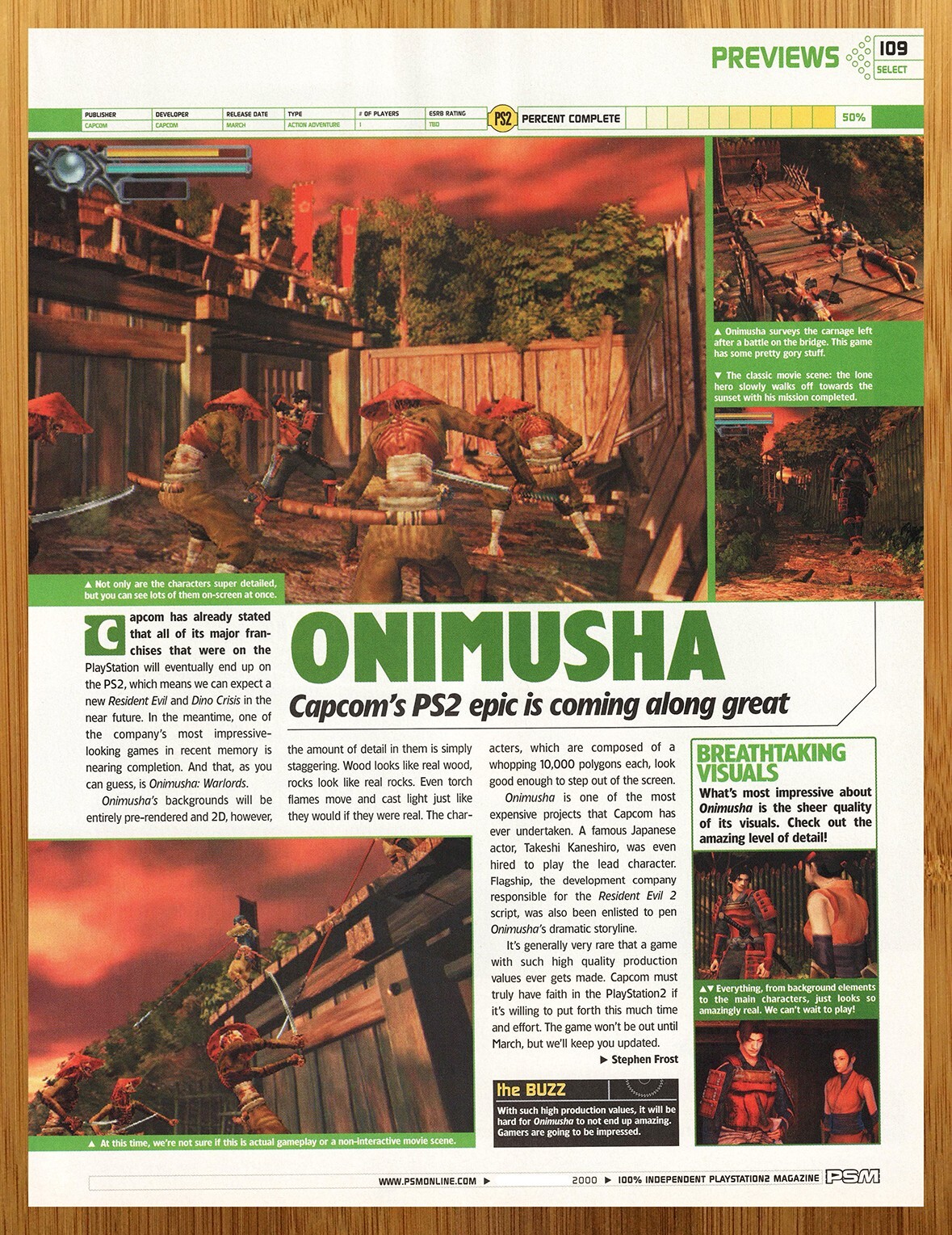 2000 Onimusha Warlords PS2 Vintage PREVIEW PAGE Print Ad/Poster Video Game Art