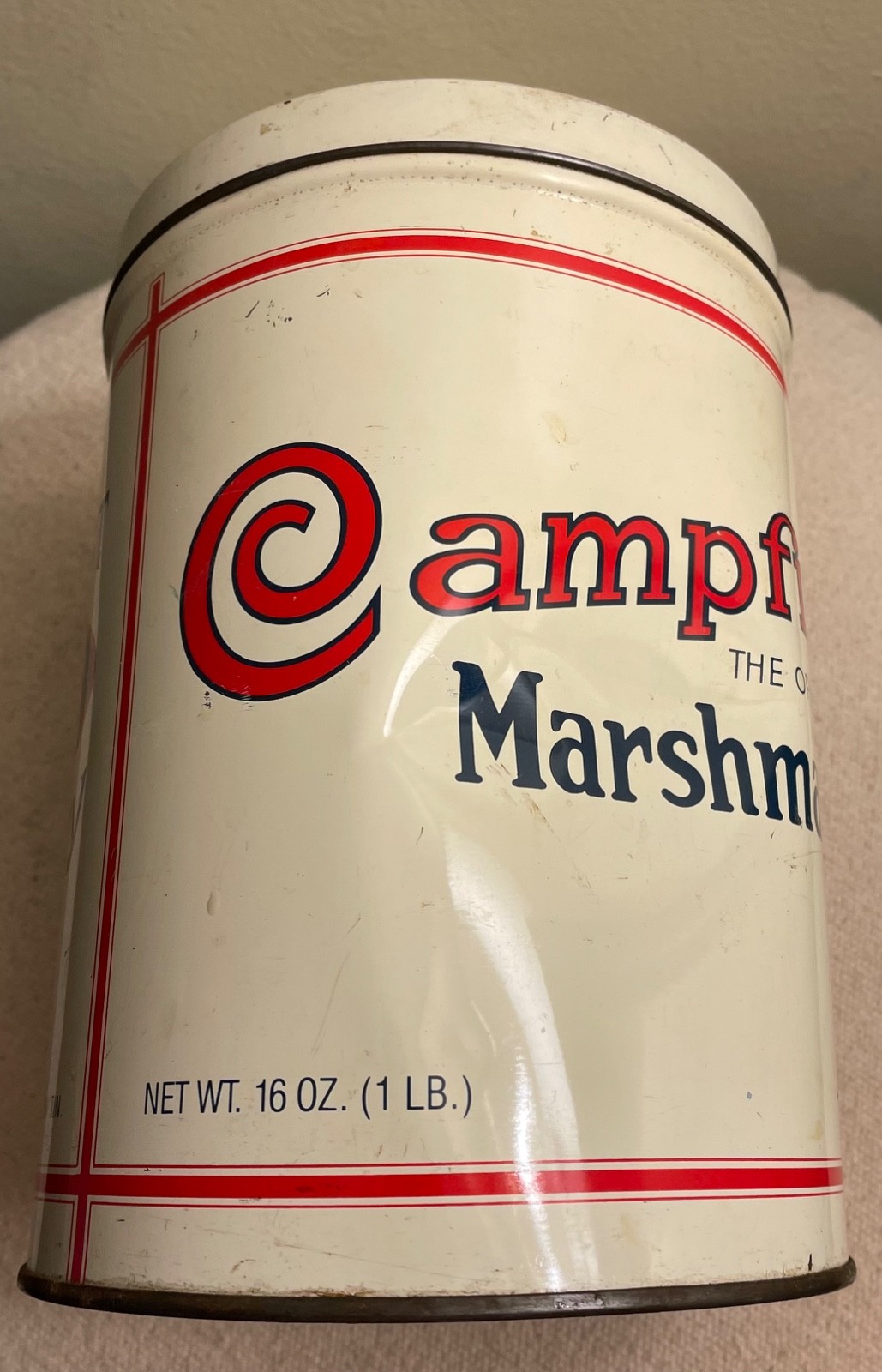 Vintage Campfire Marshmallows Tin 1920s Replica Borden 1 lb Can 8”