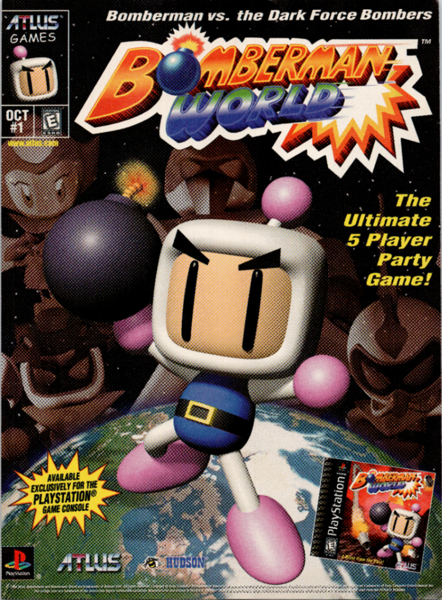 Atlus Bomberman World PlayStation Game Promo Poster Print 1998 Vintage Ad