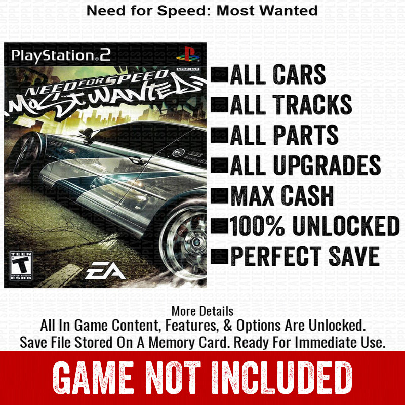 Need for Speed Most Wanted 100% PS2 Memory Card All CHEATS ITEMS