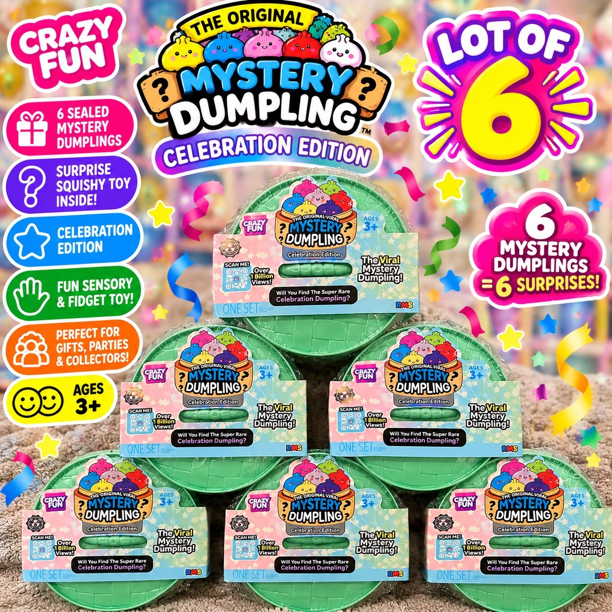 🎉Crazy Fun Mystery Dumpling Celebration Edition Blind Packs Green Lot of 6🎉