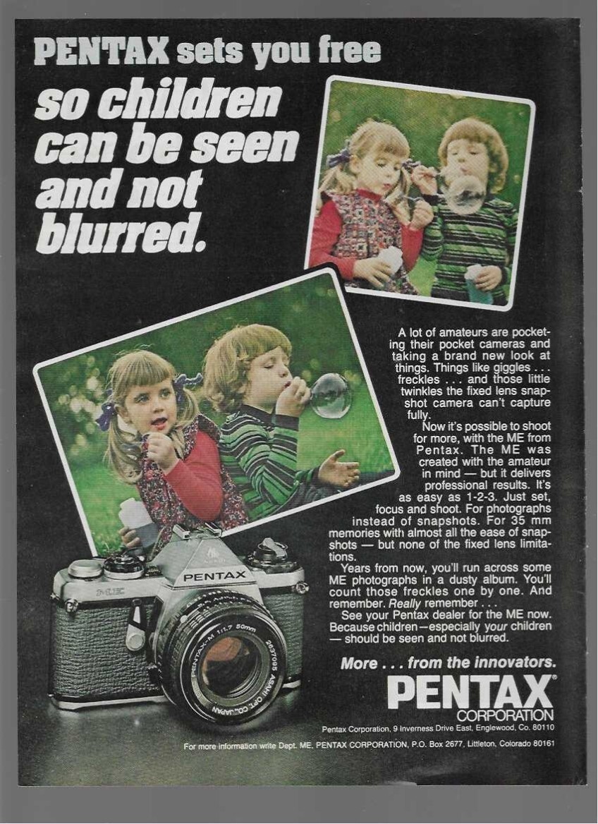 Pentax Camera Sets You Free & Vantage Cigarettes Michael Epperson 1978 Print Ads