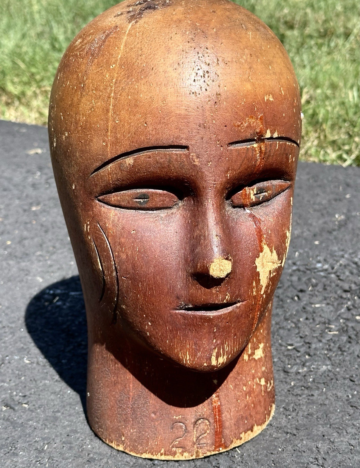 VTG Art Deco Wooden Mannequin Head Bust Millinery Hat Display #22 Early 1900s