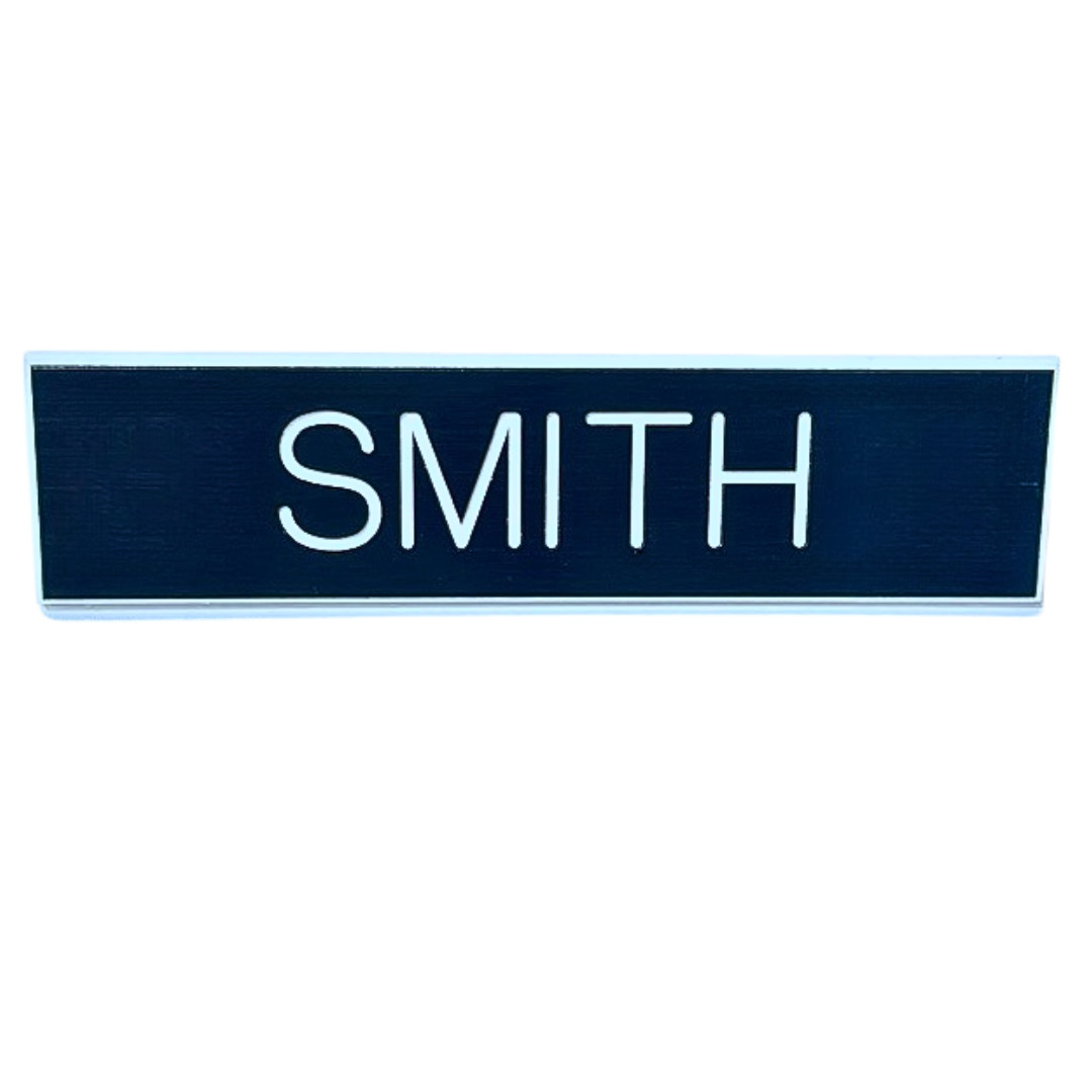 Custom Navy Black Name Tag, Regular Post