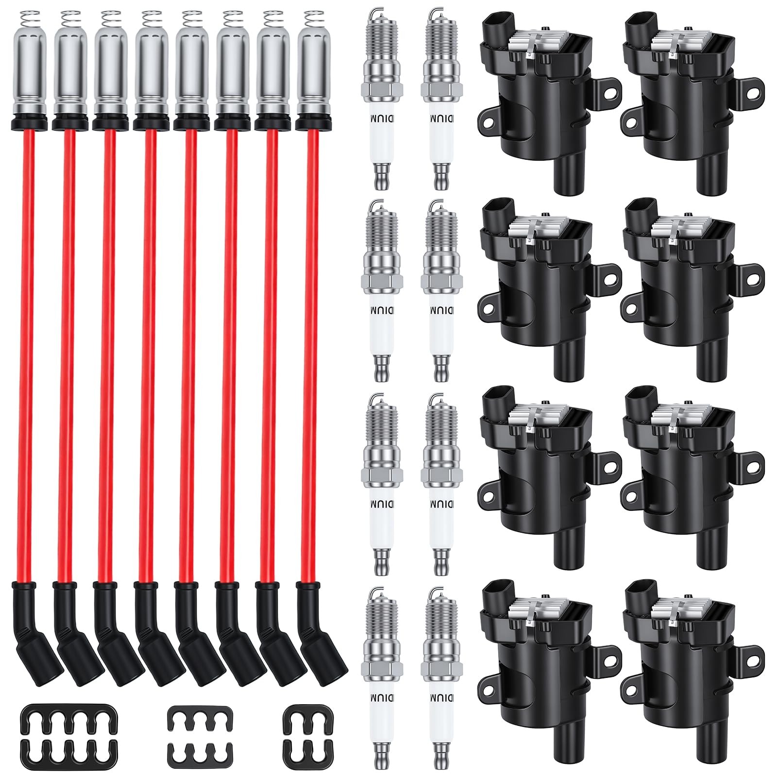 8Pk UF262 Round Ignition Coil Packs Iridium Spark Plugs Wires for GM 4.8 5.3 6.0