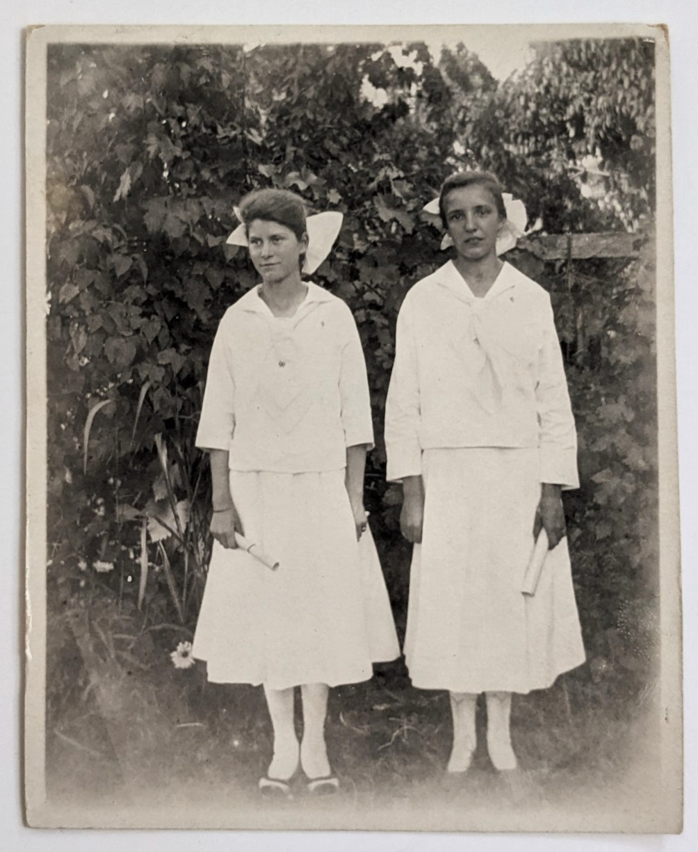 Antique 1910s 1920s School Graduation Photo Girls Middy Sailor Dresses Diplomas