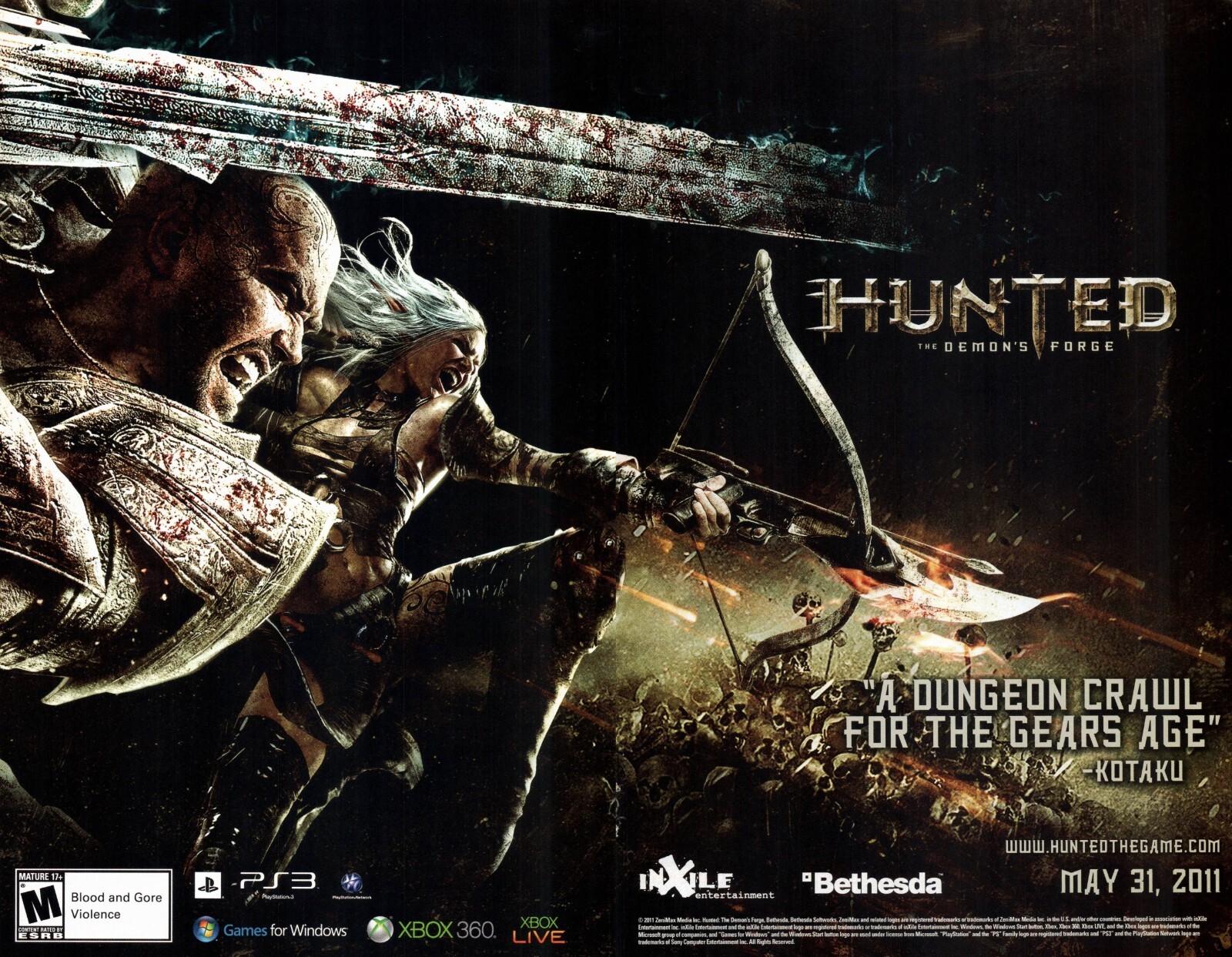 VINTAGE ADVERTISING HUNTED (THE DEMON'S FORGE) FANTASY CONSOLE VIDEO GAME 2011