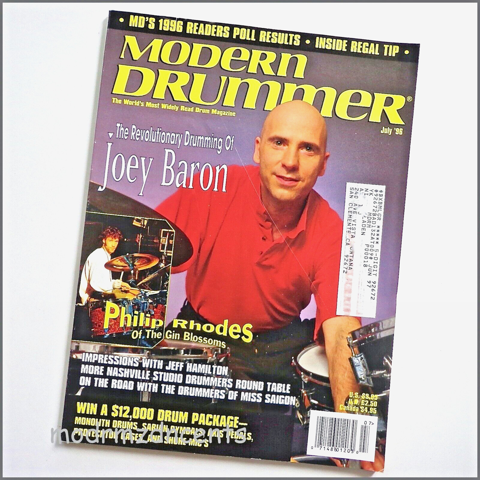 MODERN DRUMMER - July 1996 - JOEY BARON + Philip Rhodes of The Gin Blossoms