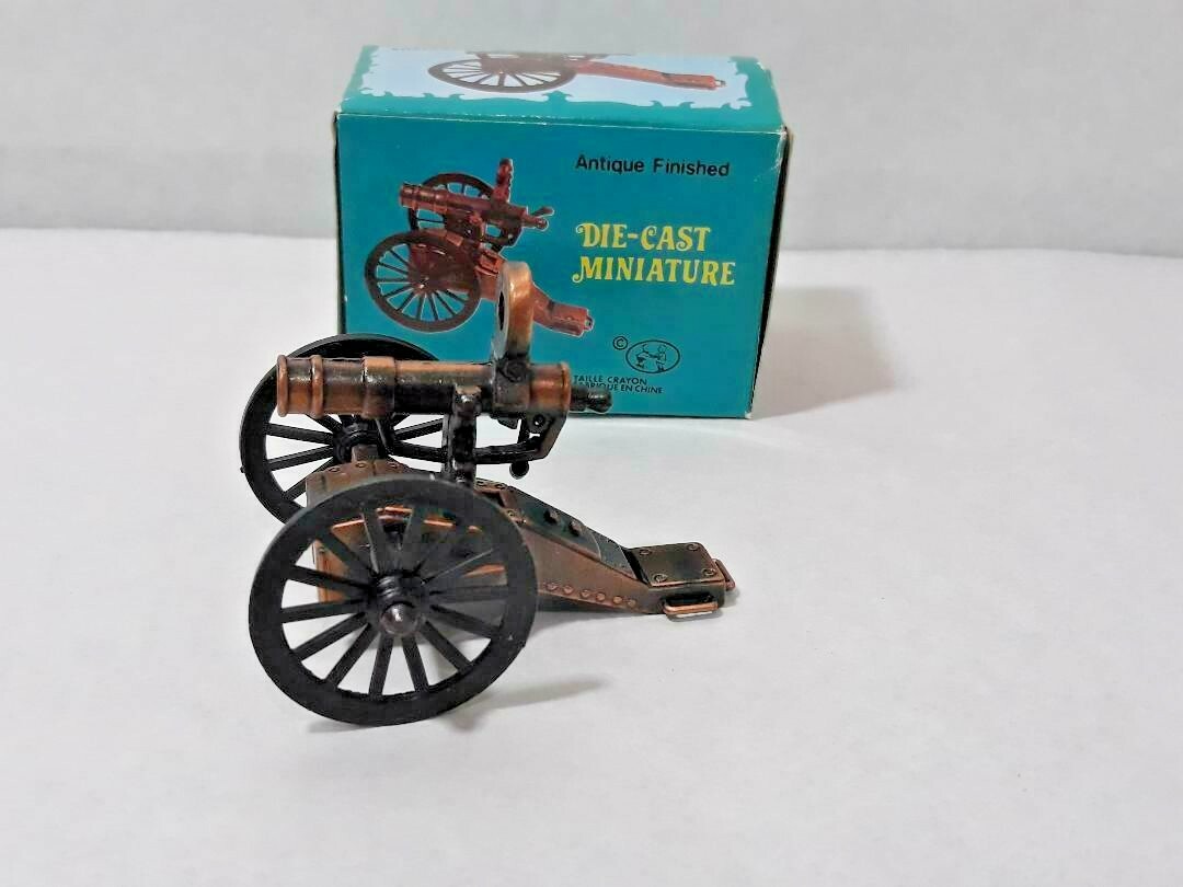 Vtg Antique Finish Die-cast Miniature Cannon Pencil Sharpener w/ Box ~Ships FREE