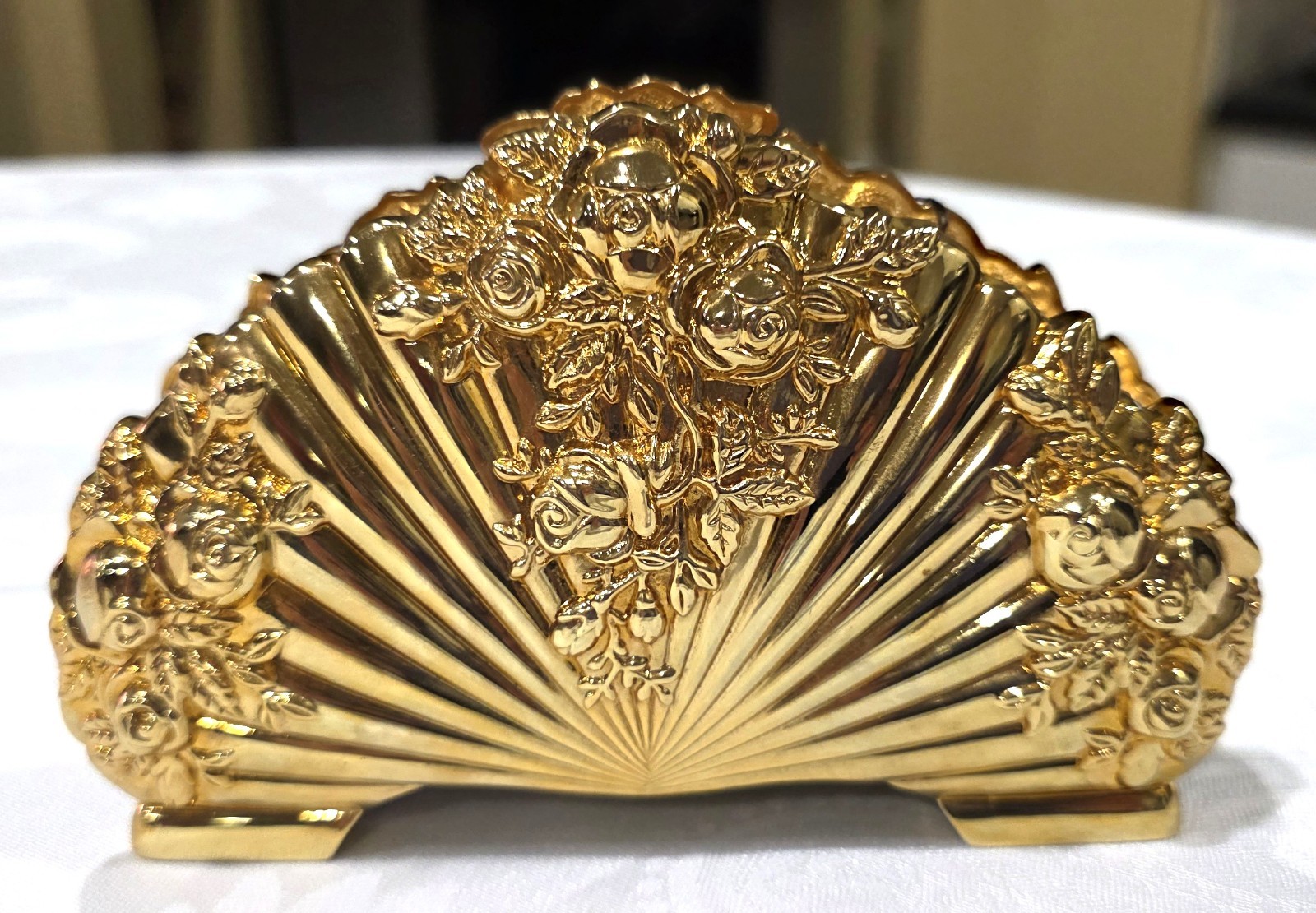 Vintage Royal Doulton Old Country Roses Napkin Holder Gold Plated Godinger NWT