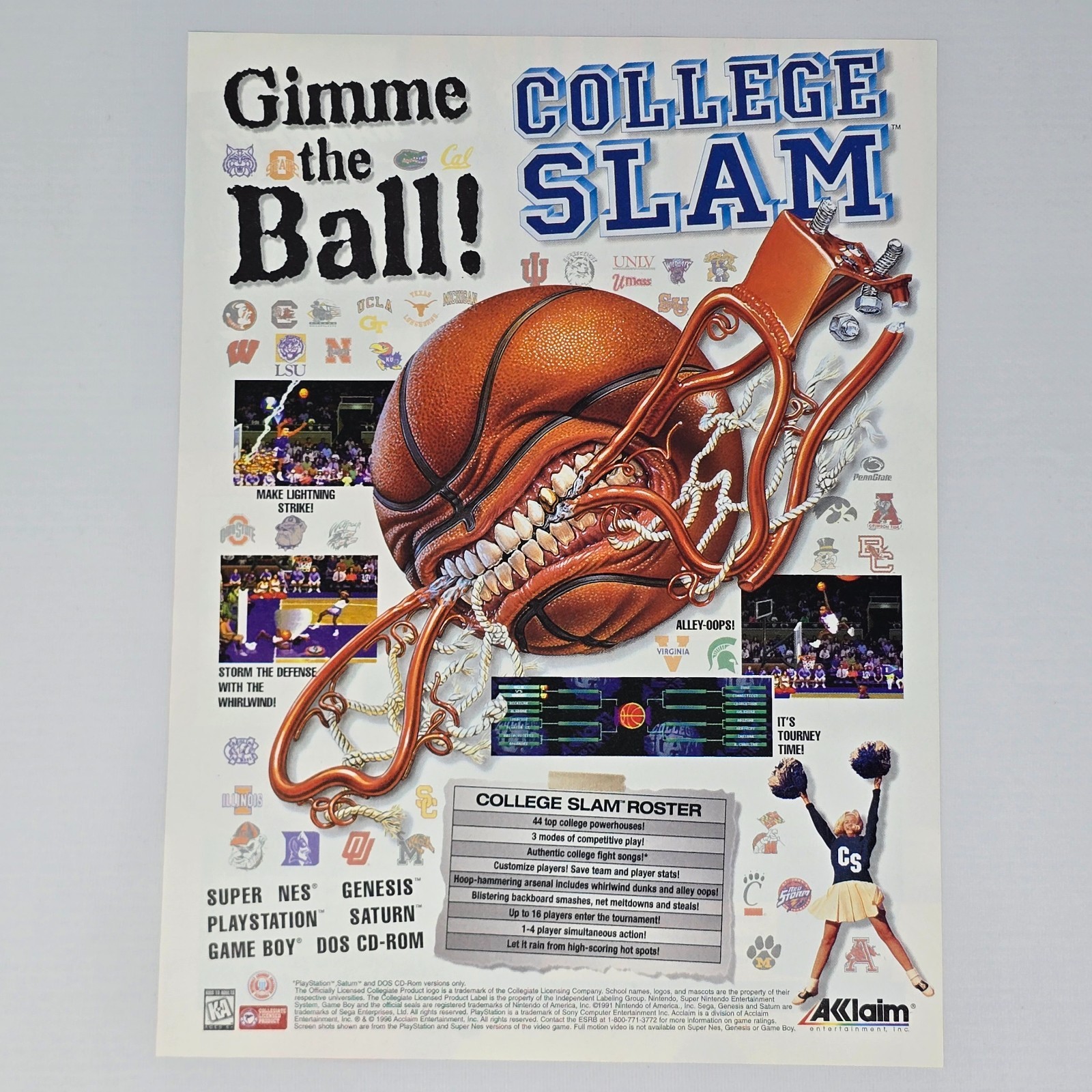 College Slam PlayStation PS1 SNES Genesis Roster Print Ad/Poster