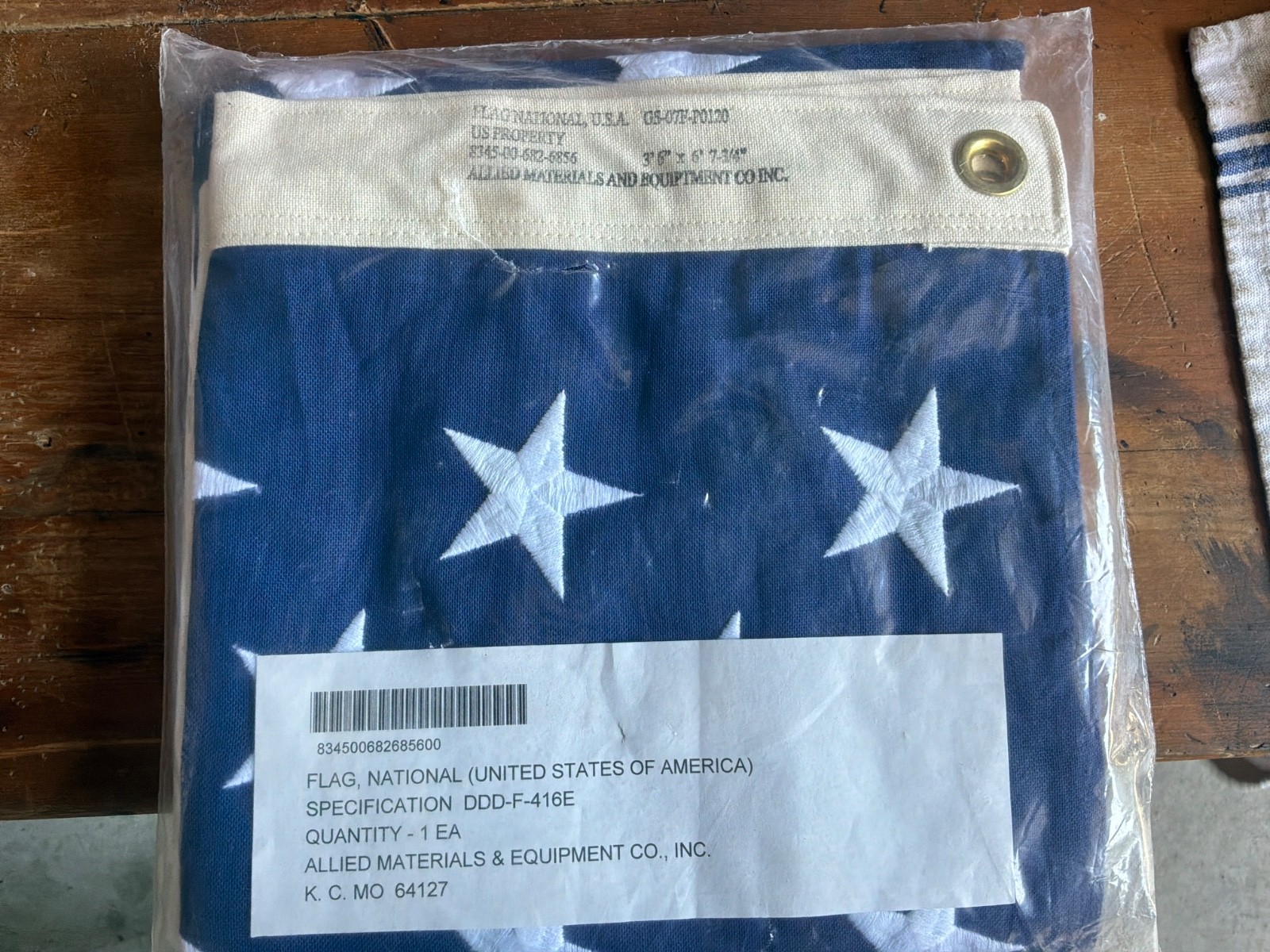 US american flag sewn cloth 3’6” X  6’ 7’-3/4”  DDD-F-416E allied materials USA