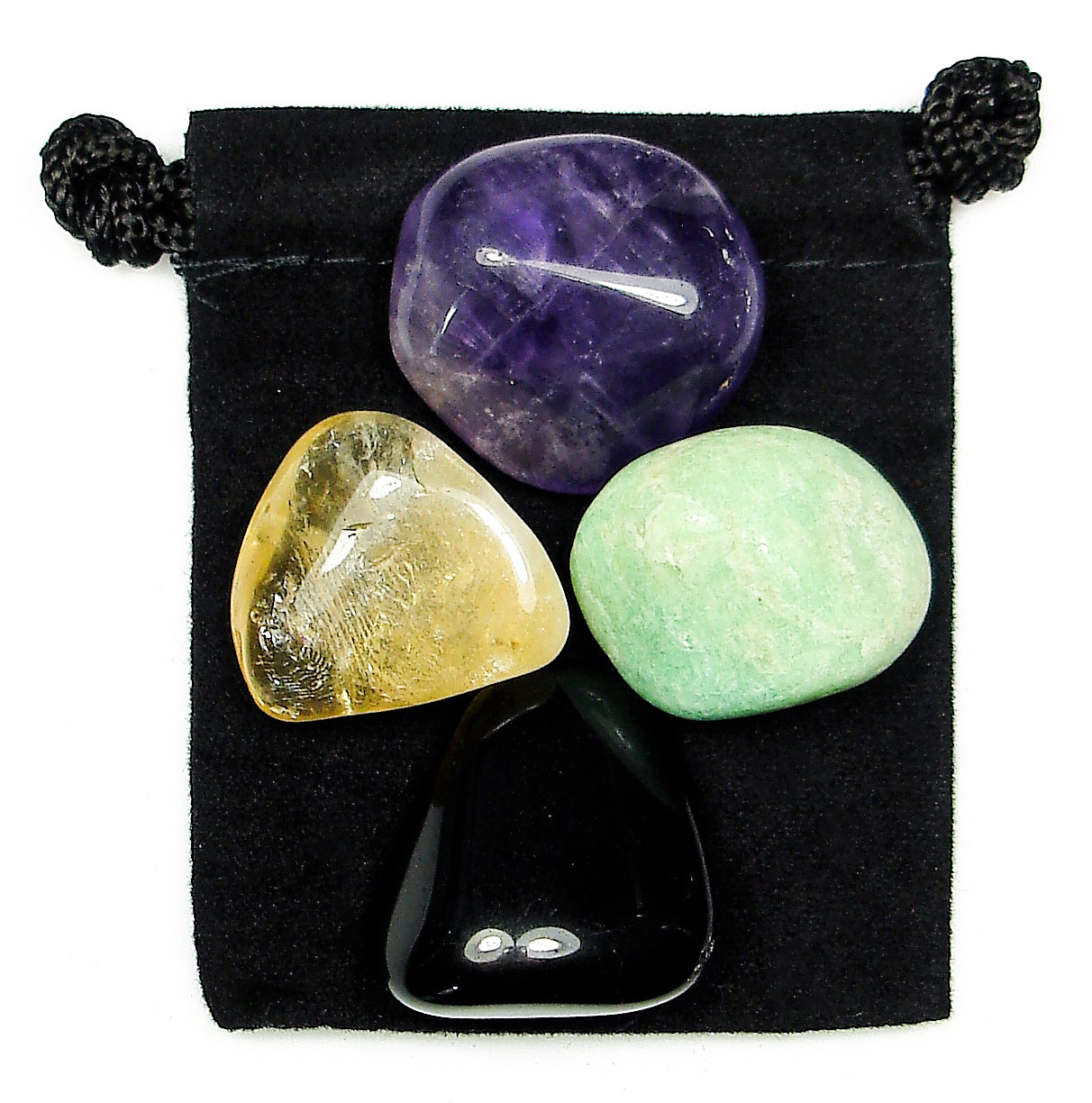 NEGATIVE ENERGY BLOCK Tumbled Crystal Healing Set = 4 Stones + Pouch + Card
