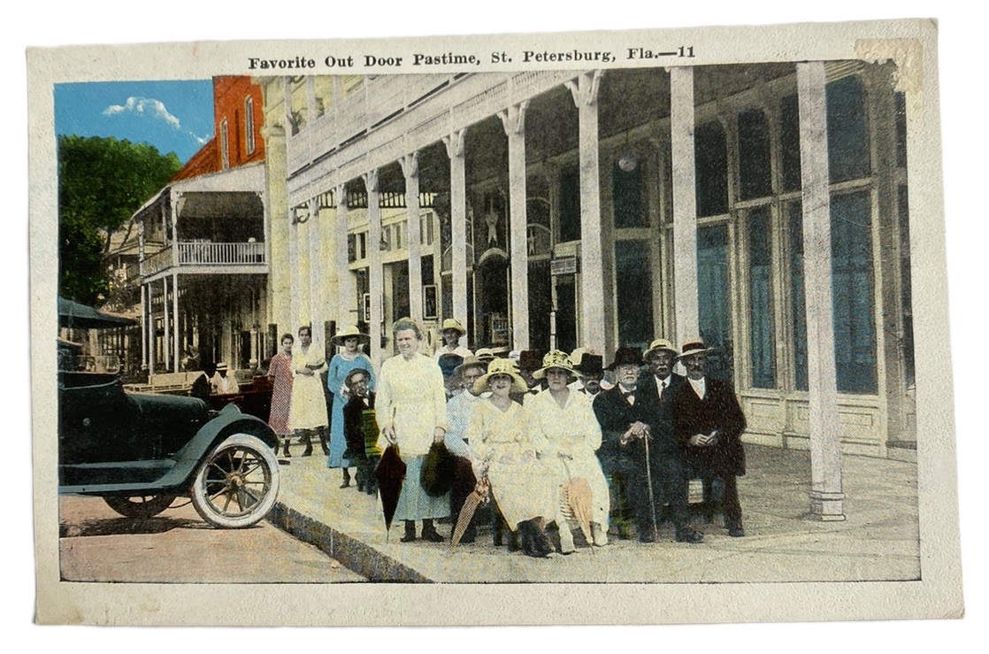 Green Benches Automobile ~ St. Petersburg Florida FL ~ Antique 1910s Postcard