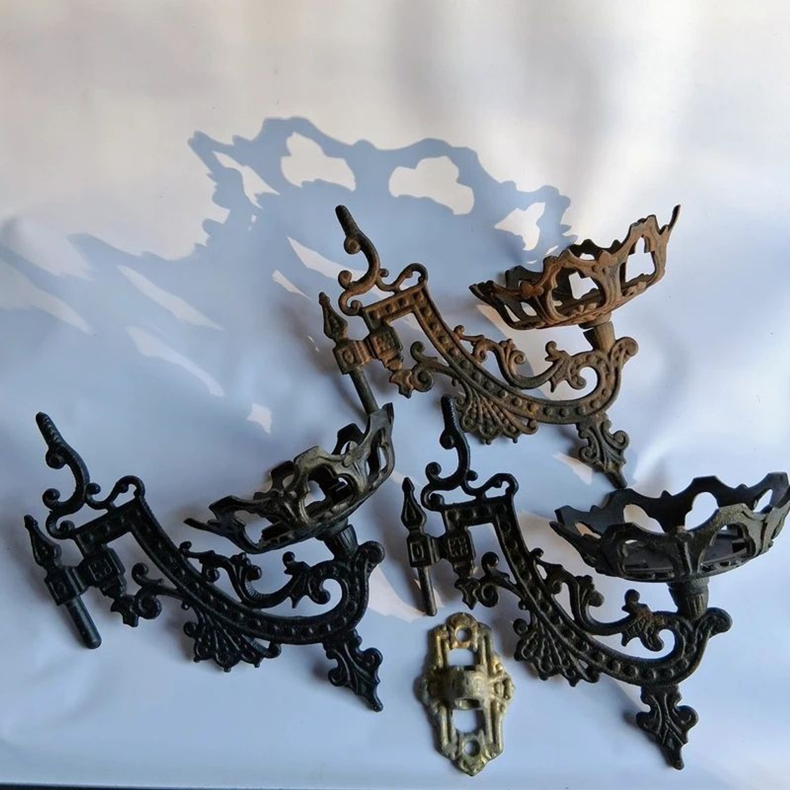 Lot 3 Vtg Cast Iron Gothic Wall Candle Sconces Crown Cup Spanish Revival Moor