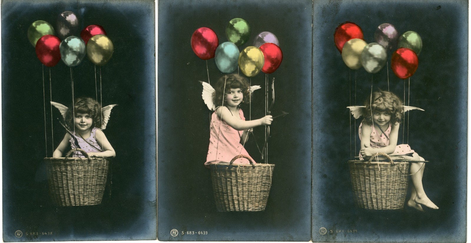 Lot of 3 Series Studio Photograph seated angel and balloons Photo Postcard RPPC