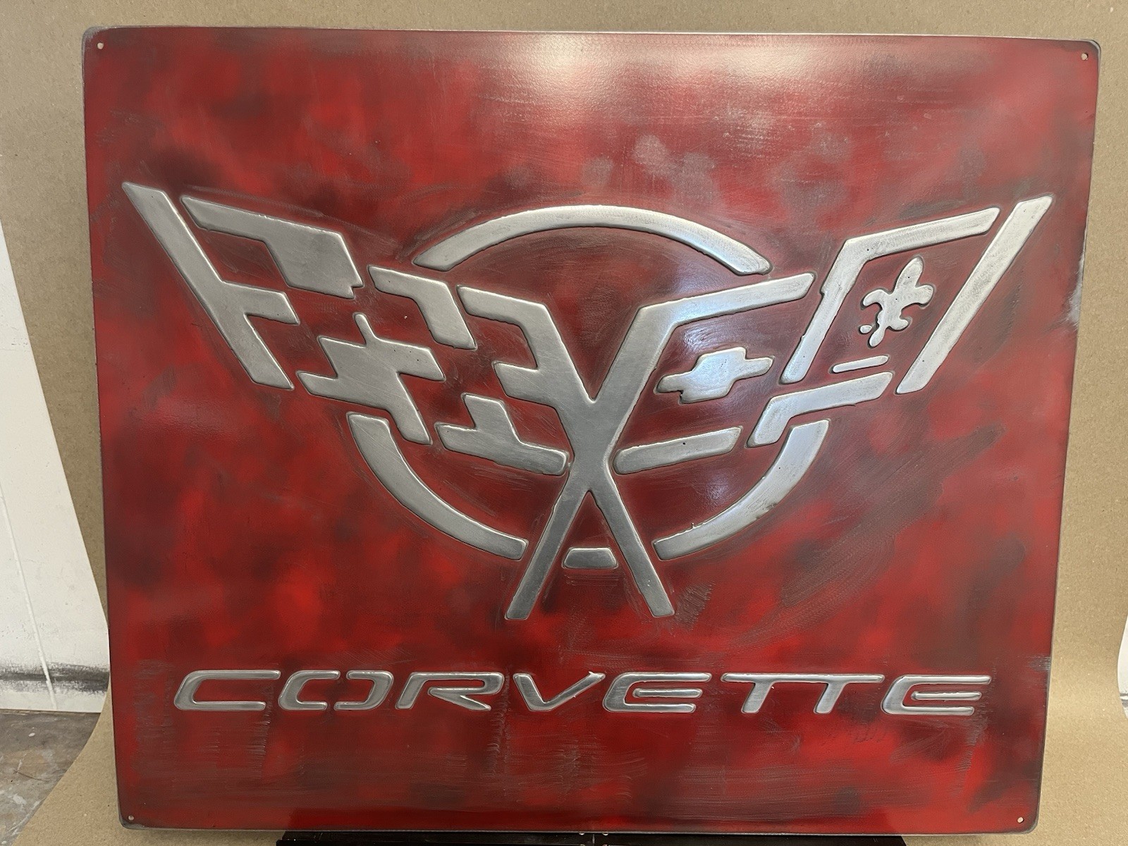 Corvette Vintage Garage Metal Sign 20x24” Handmade Cast Aluminum Relief •