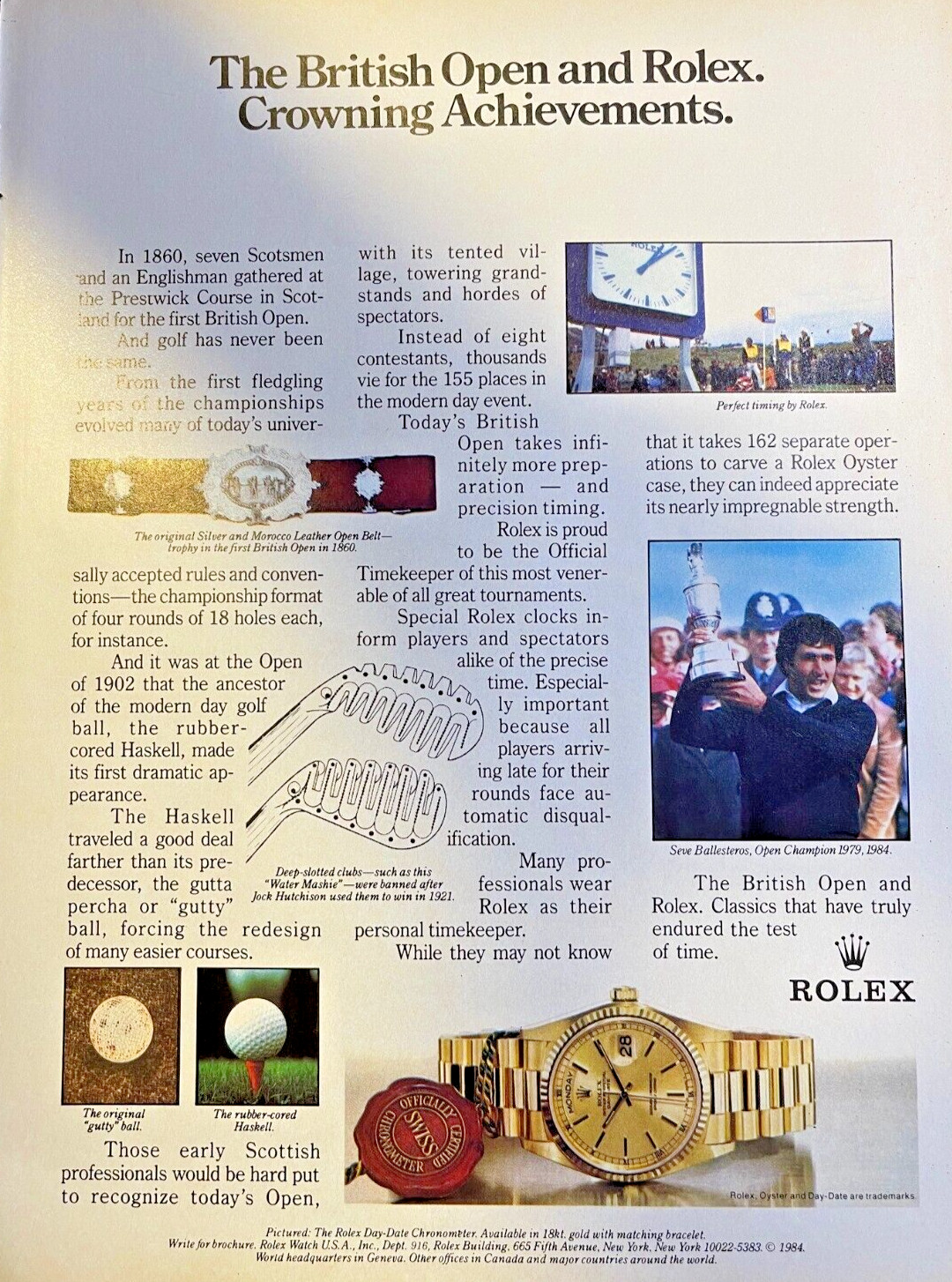 1986 Magazine Advertisement Rolex British Open Golf
