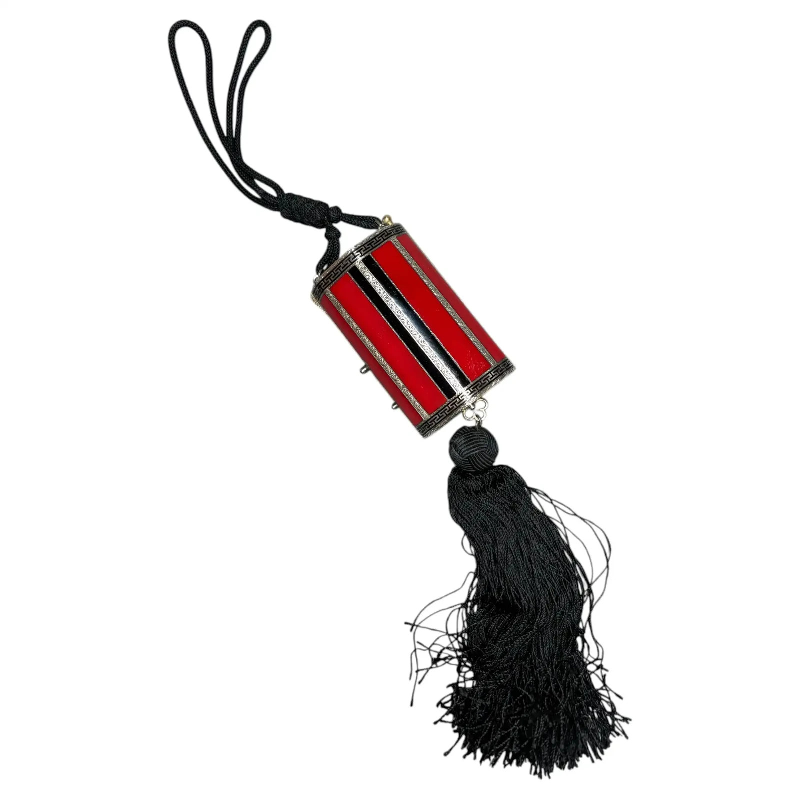 Art Deco .935 Silver and Red & Black Enamel Vanity Case, Retailed by Cartier