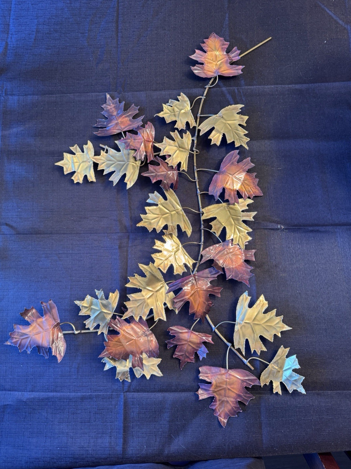 Vintage Copper Metal Autumn Leaf Wall Hanging Decor. Made in Hong Kong. 