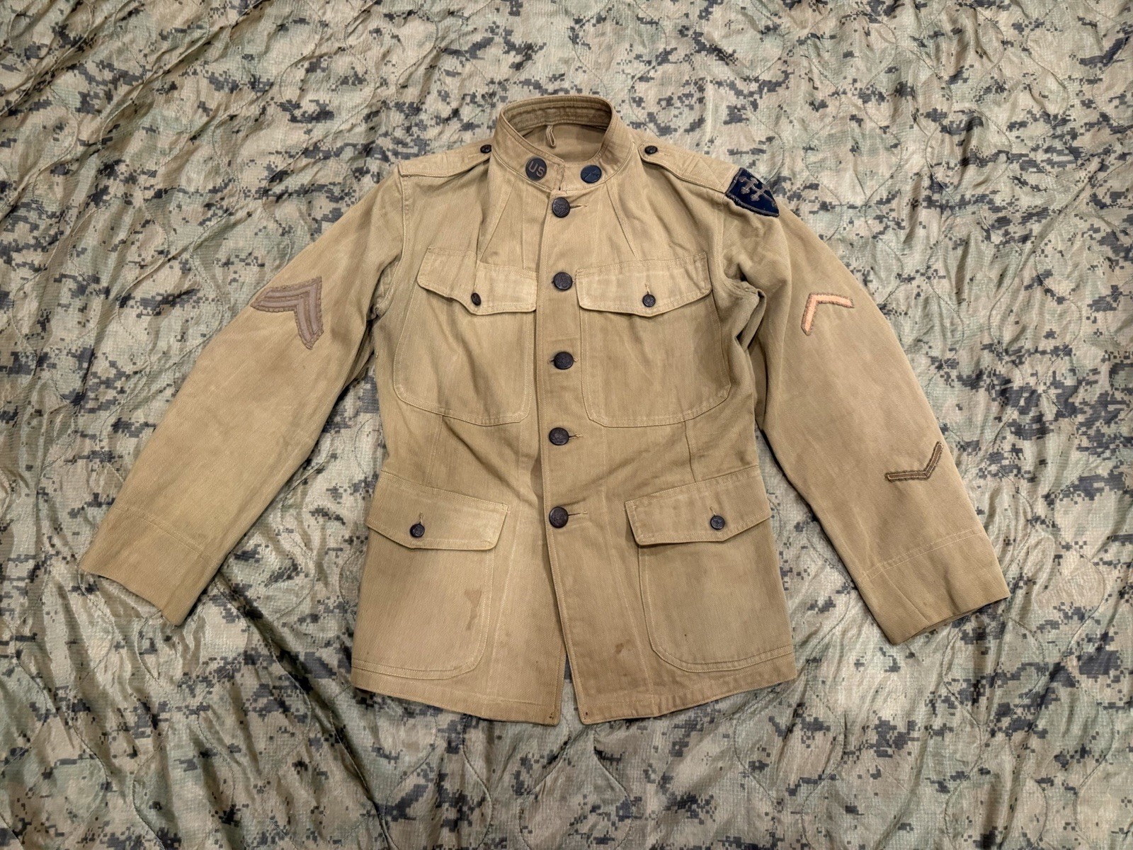WWI US Army 79th Division M1912 Cotton Summer Tunic w Bullion Patch - Enlisted