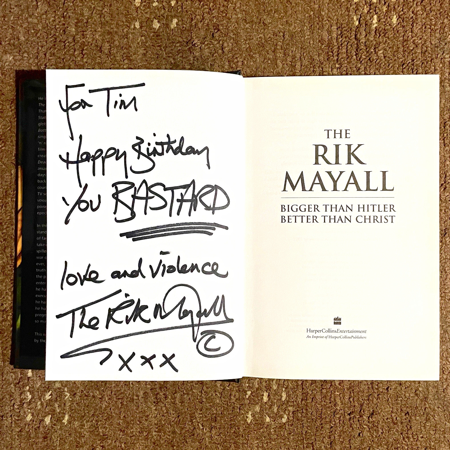 Rik Mayall Signed Book Bigger Than Hitler Better Than Christ Rare Inscription