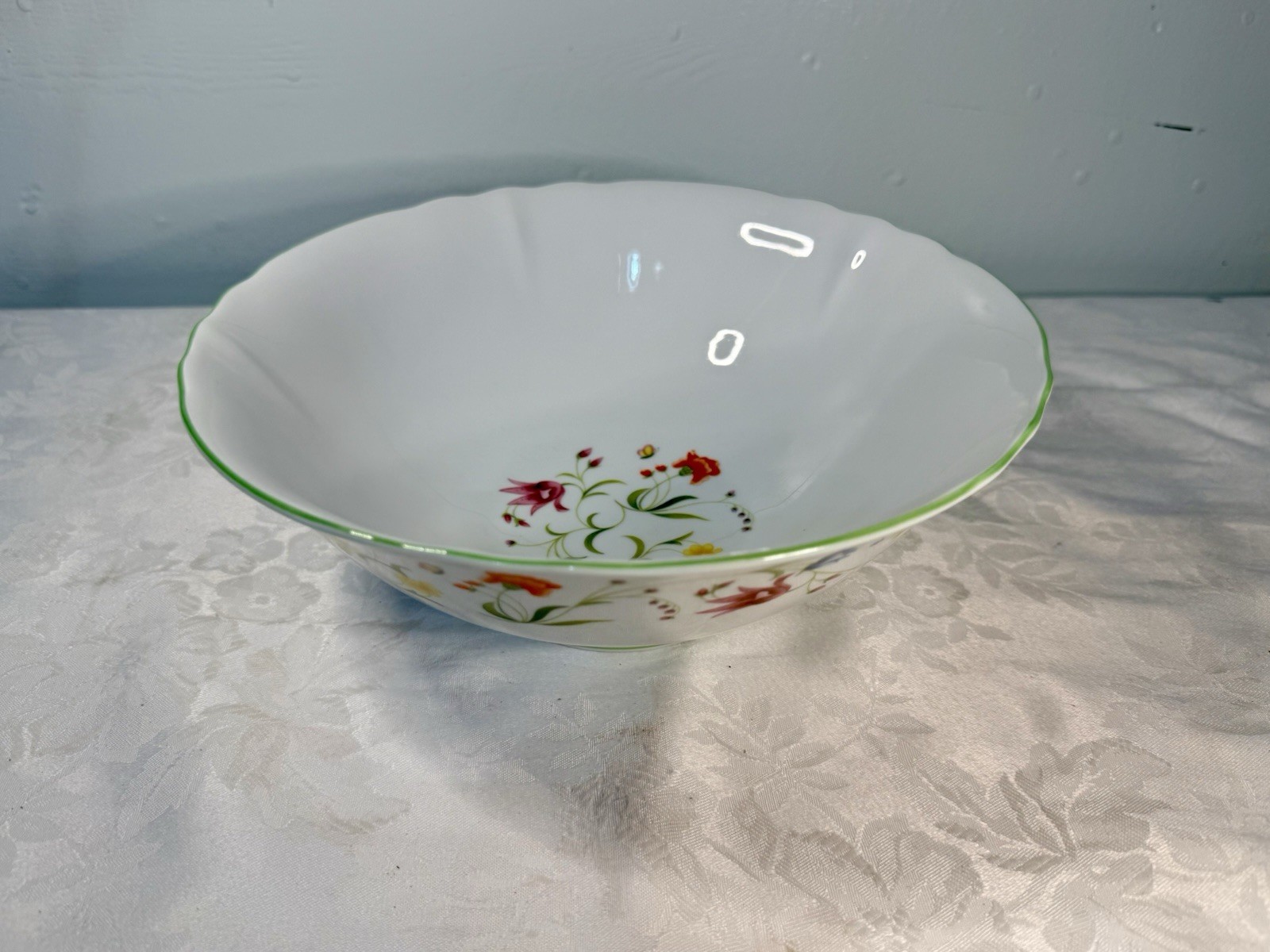 Vintage 1974 Denby Fine China Made In Portugal Floral Serving Bowl Footed 9”
