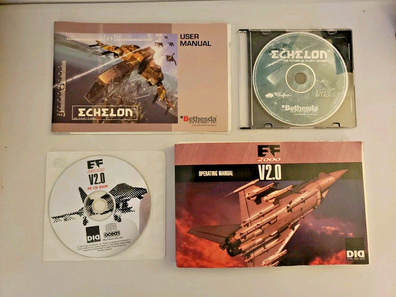 Echelon PC Game & EF 2000 V2.0 Flying Aircraft Flight Fight Game Lot W/ Manuals