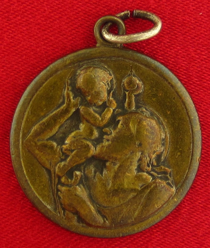 Vintage SAINT MUTIEN MARIE Medal SAINT CHRISTOPHER Catholic Pendant LARGE