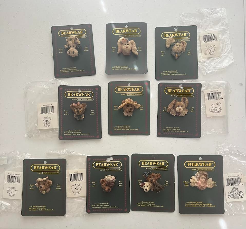 Boyds Bear Bearwear 1995 Set of 10 New on Cards