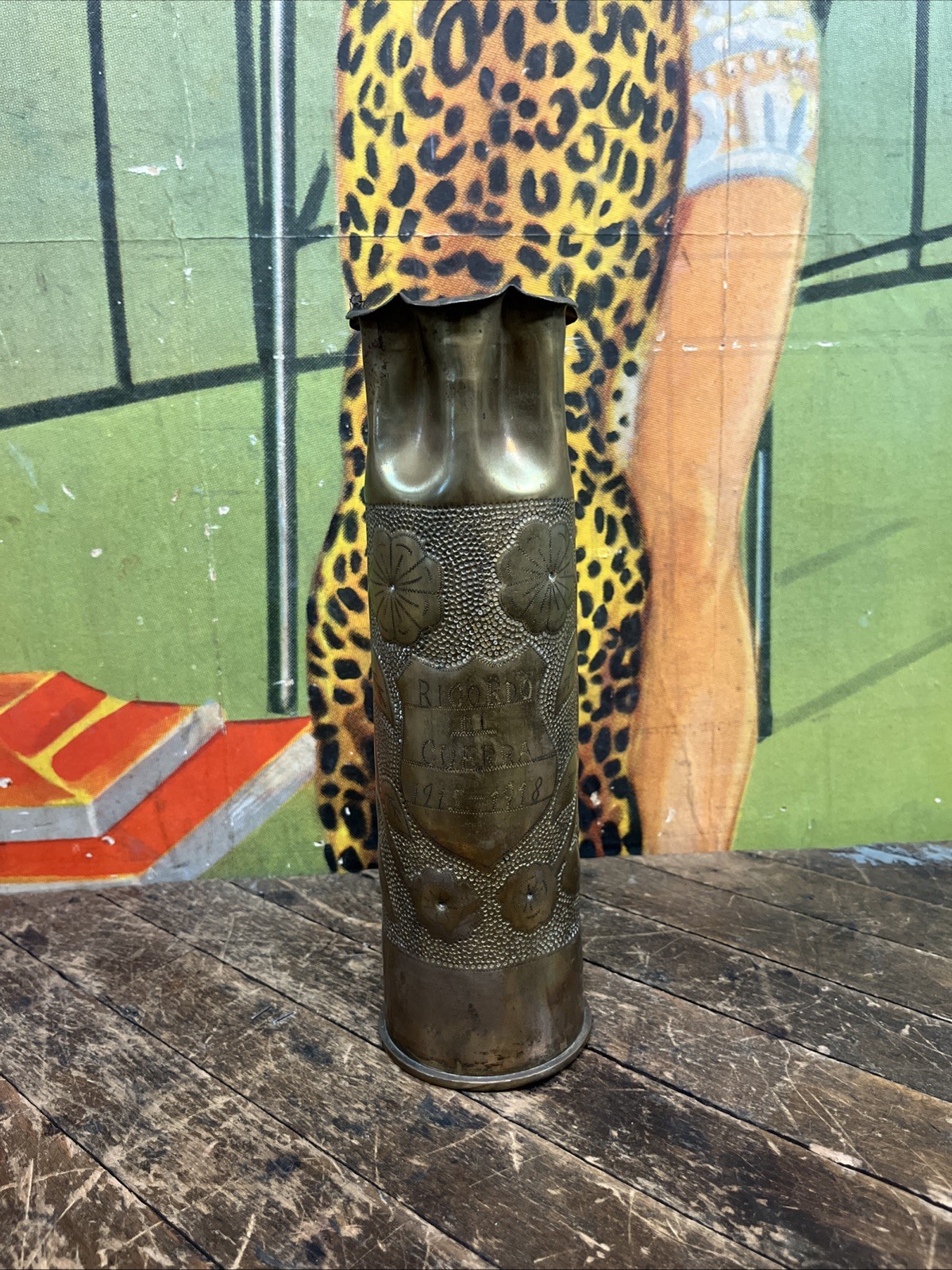 ANTIQUE WWI RICORDO DI GUERRA ARTILLERY SHELL TRENCH ART ITALIAN DECOR 1915-1918