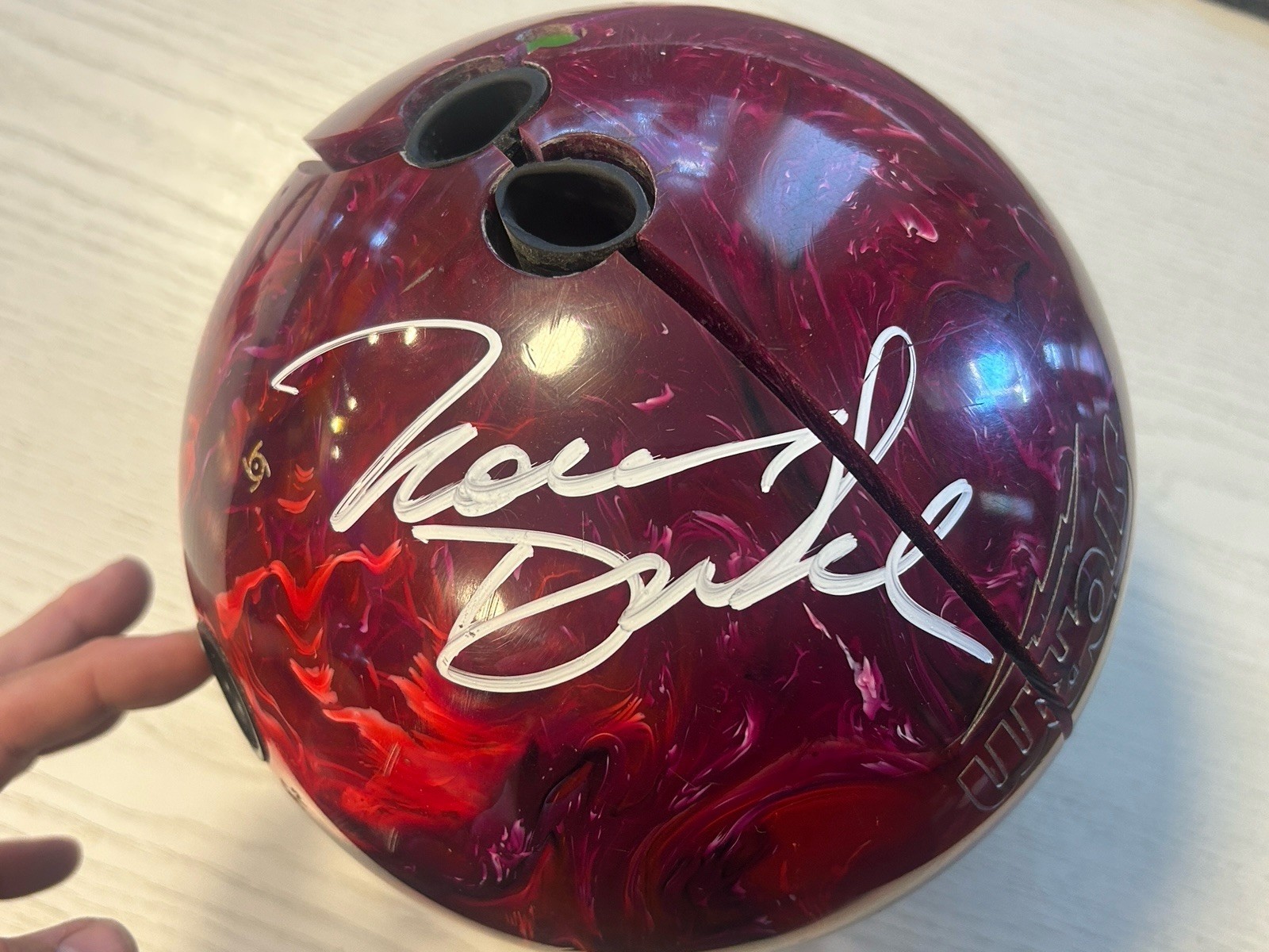 PBA HOF Norm Duke Signed Cracked Storm Trauma ER Bowling Ball 