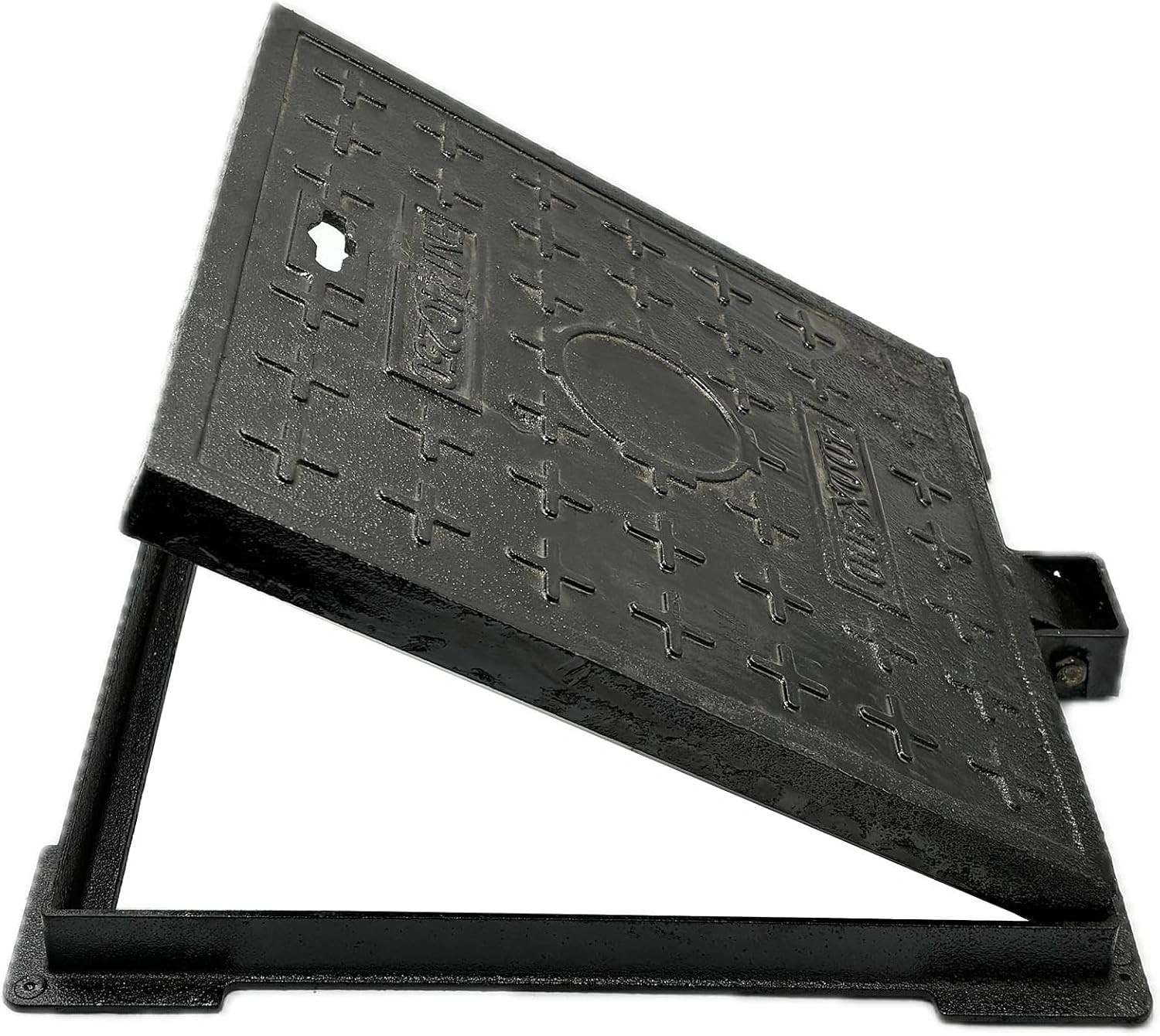 Cast Iron Manhole Cover and Frame, Square Black 20x20 In