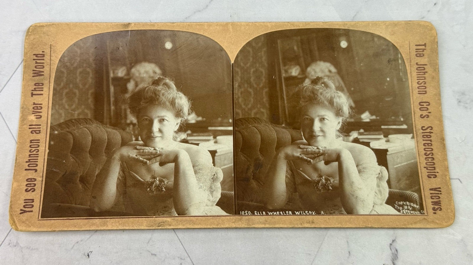 Antique 1903 Ella Wheeler Wilcox Poet Portrait Stereoview Card Johnson Co Vtg 