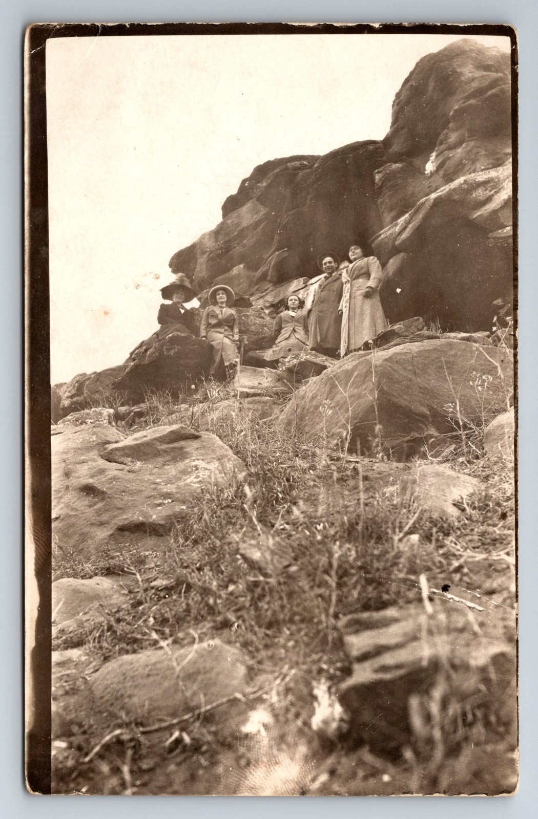 Men, Women on Top of Stony Butte SD?, c1912, Real Photo, RPPC, Vintage Postcard
