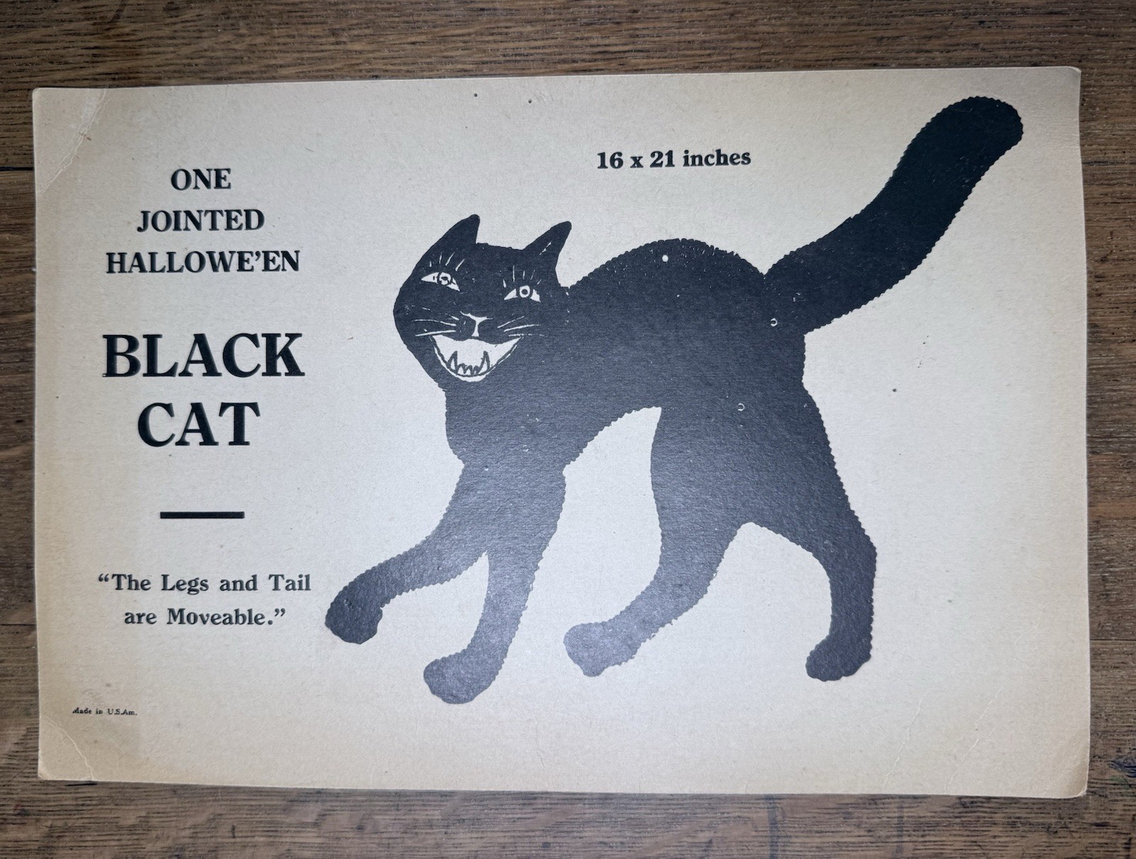 Vintage 1920s-1930s Beistle Jointed Halloween Black Cat Insert Card Rare
