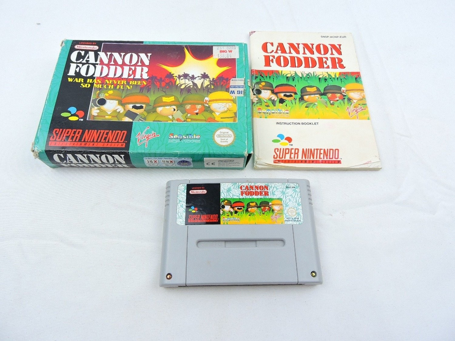 Boxed SNES Super Nintendo Cannon Fodder PAL - Inc Manual