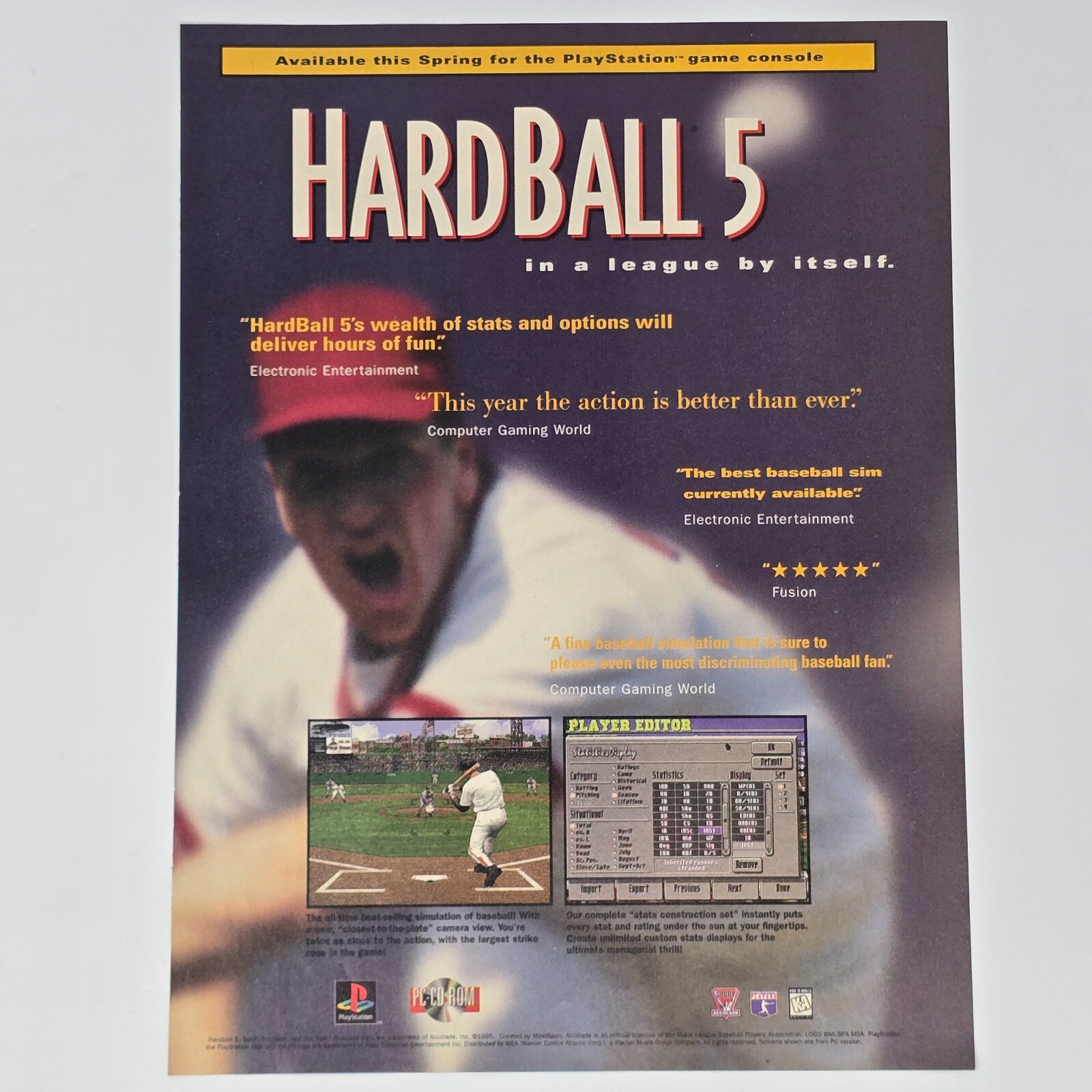 Hardball 5 Sony PlayStation 1 PS1 PC By Itself Print Ad/Poster Promo Art