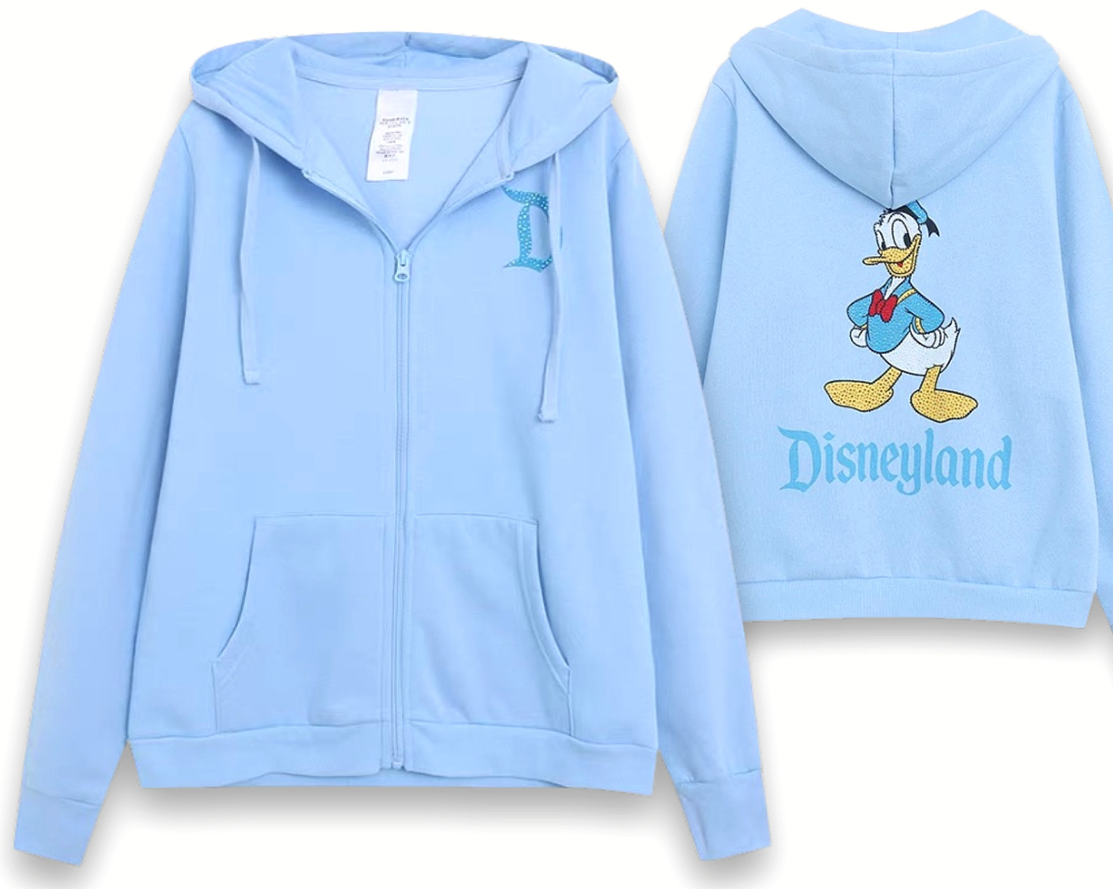 Disney Parks Disneyland Donald Duck Rhinestone Blue  Zip-Up Hoodie Jacket Medium