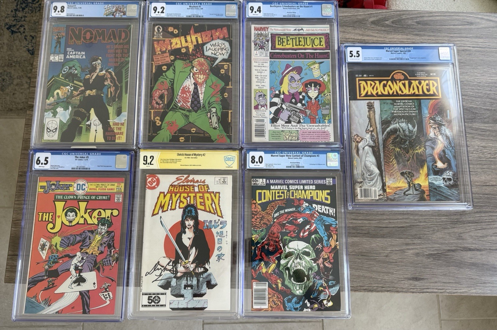 MARVEL, DC, HORROR CGC CBCS Slab Comic Lot of 7 Beetlejuice 1st Mask Nomad Joker