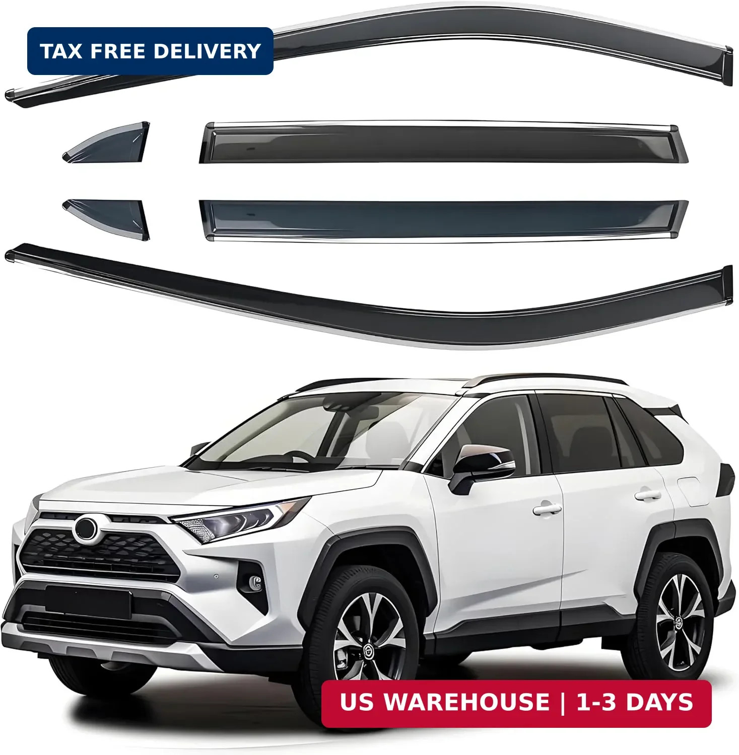 Rain Guards Window Visors for Toyota RAV4 2019-2025 6Pcs Chrome | Safe RAIN Out-