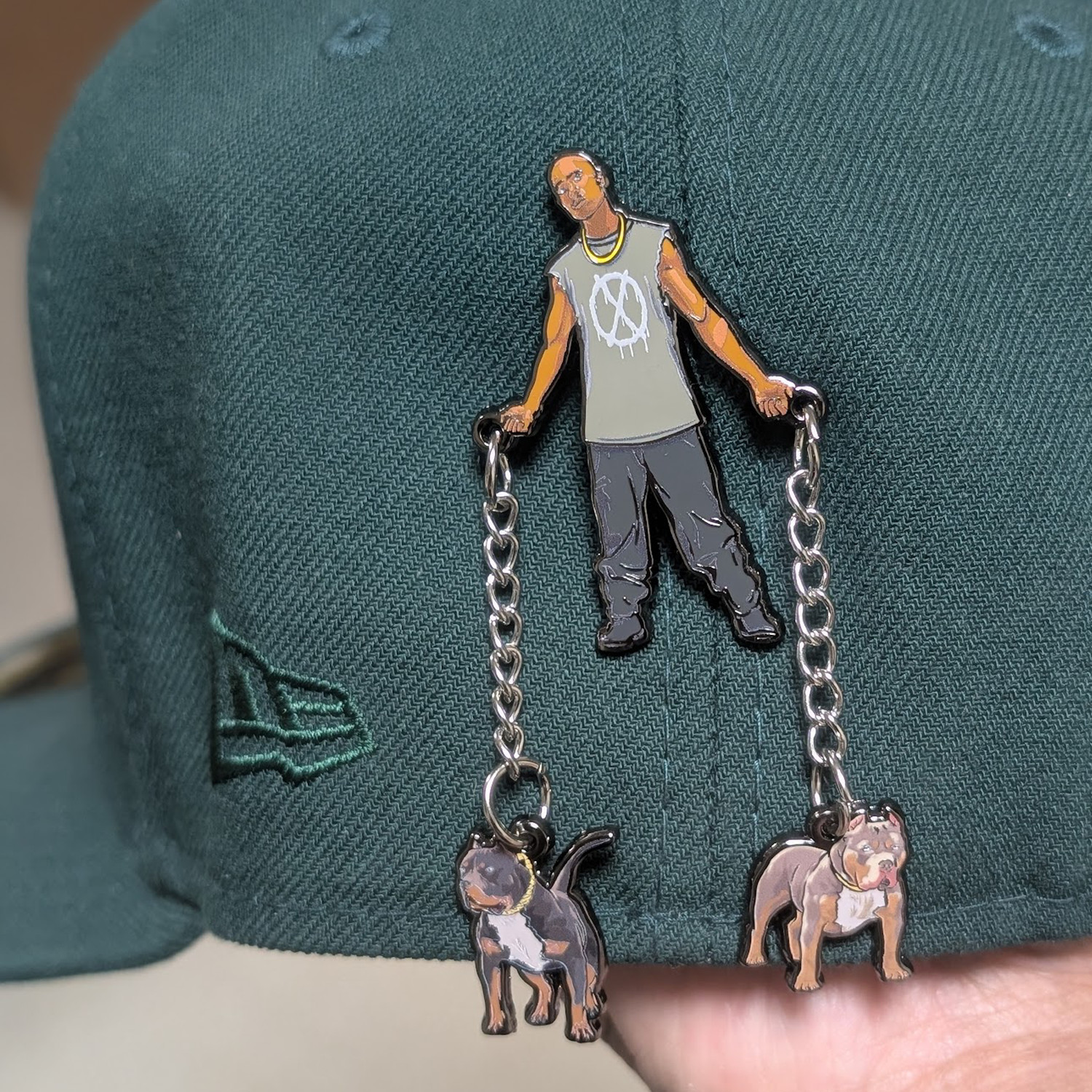 DMX Enamel Pin – Iconic Rap Legend Walking Two Dogs - Hip Hop - Pitbull