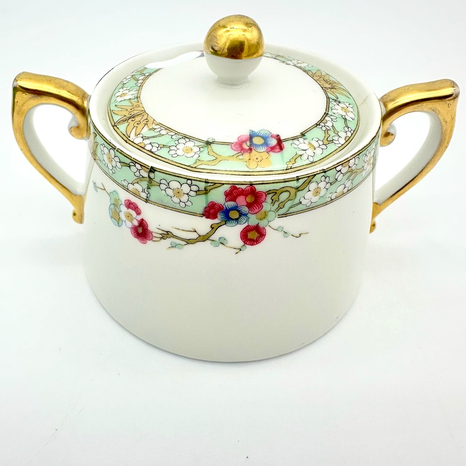 Antique T&V Limoges France Sugar Bowl Porcelain Floral & Gilt Handles c 1900