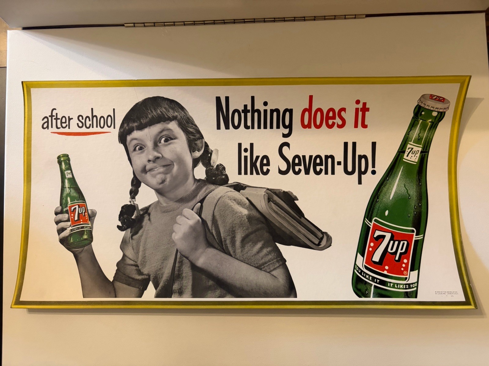 Vintage 1955 7Up Soda Print Ad Nothing Does It Like Seven-Up After School Girl
