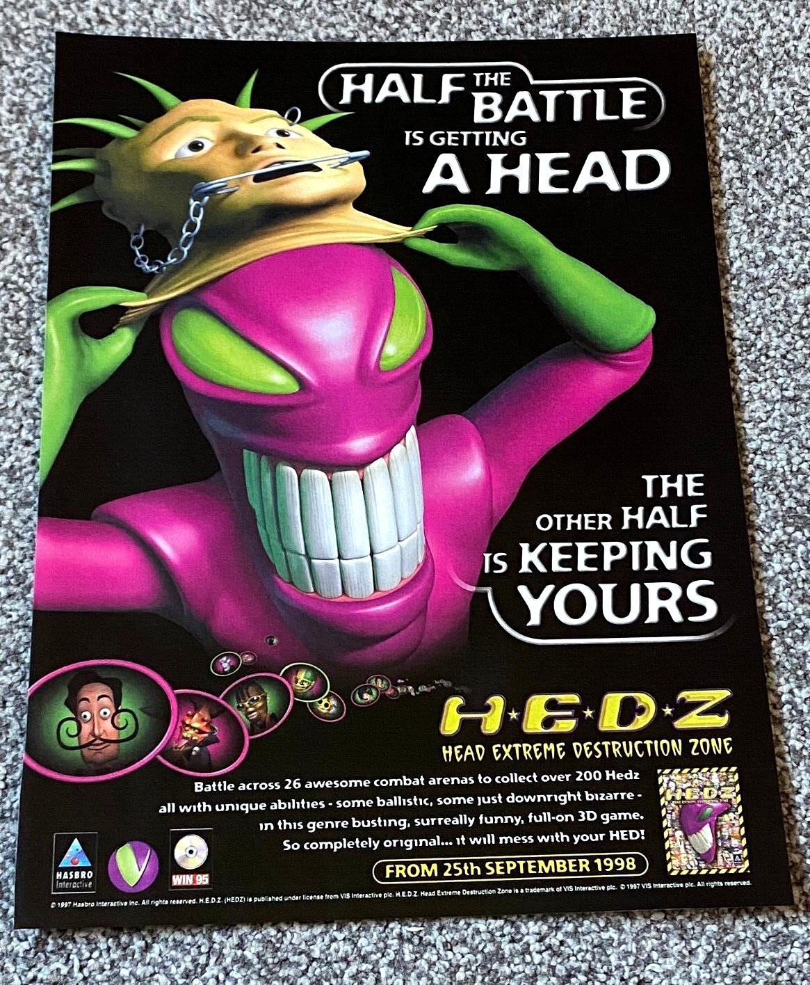 Rare Collectable Vintage 1998 Magazine Advert Picture H.E.D.Z Game Ad 90's