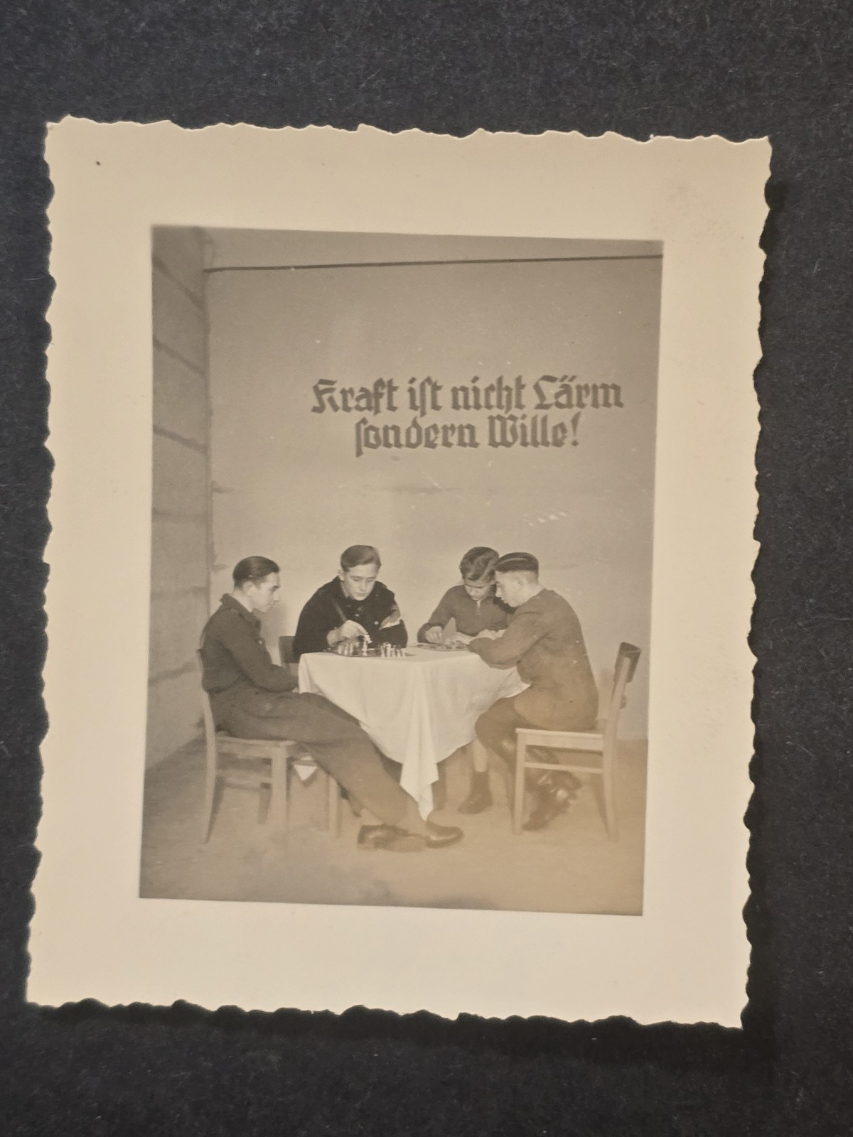 YOUNG  BOYS PLAY CHESS GAME MATCH WW2 German Military Photo