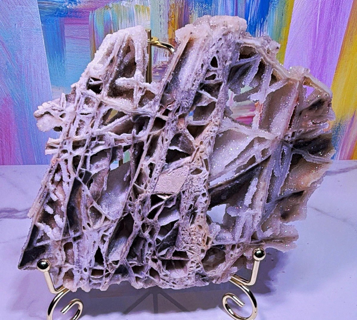 Sphalerite  UV Reactive Fluorescent Mineral Display Specimen w/Metal Stand