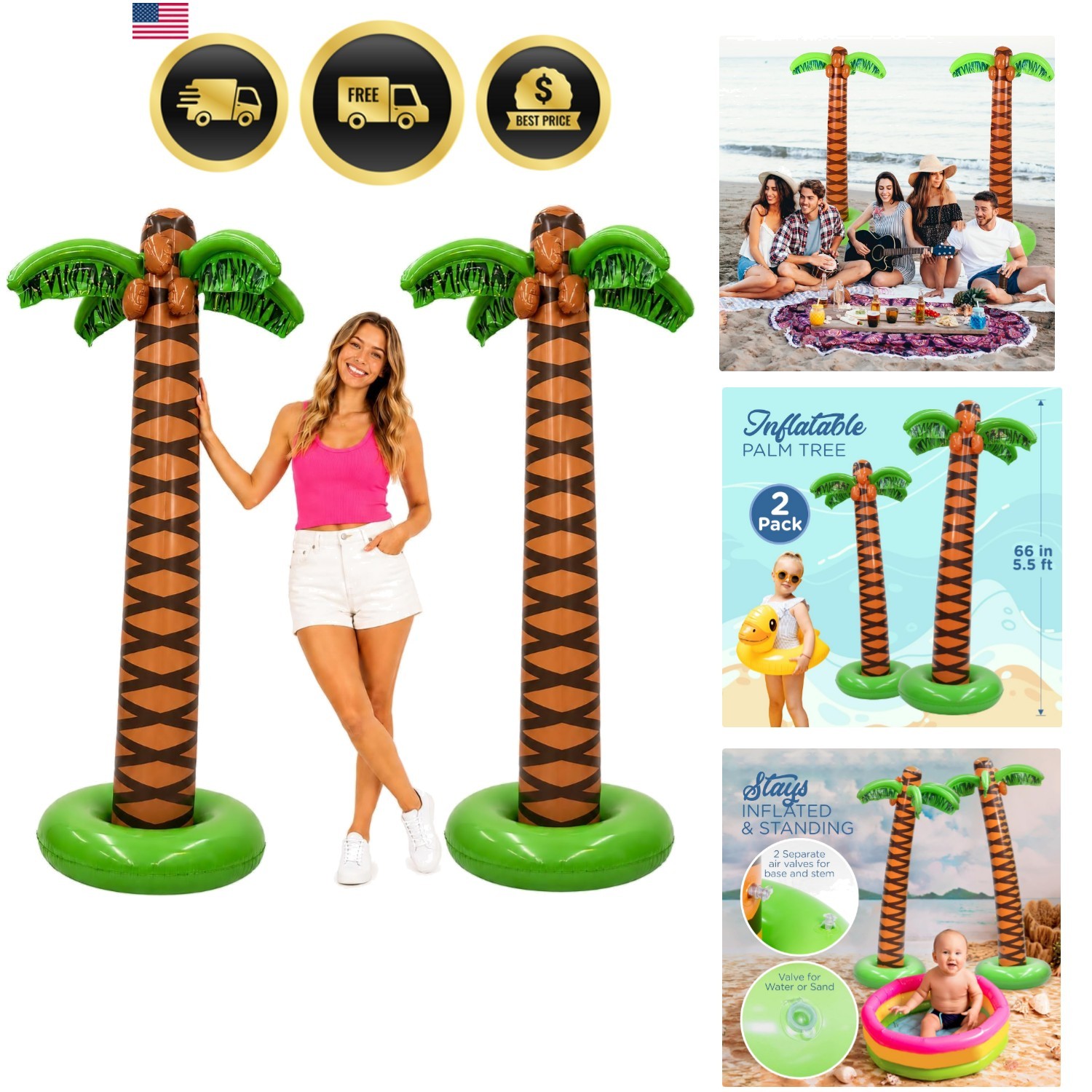 2 Pack Giant Inflatable Palm Trees 6 Ft Tall - Palm Tree Blow Up for Tropical...